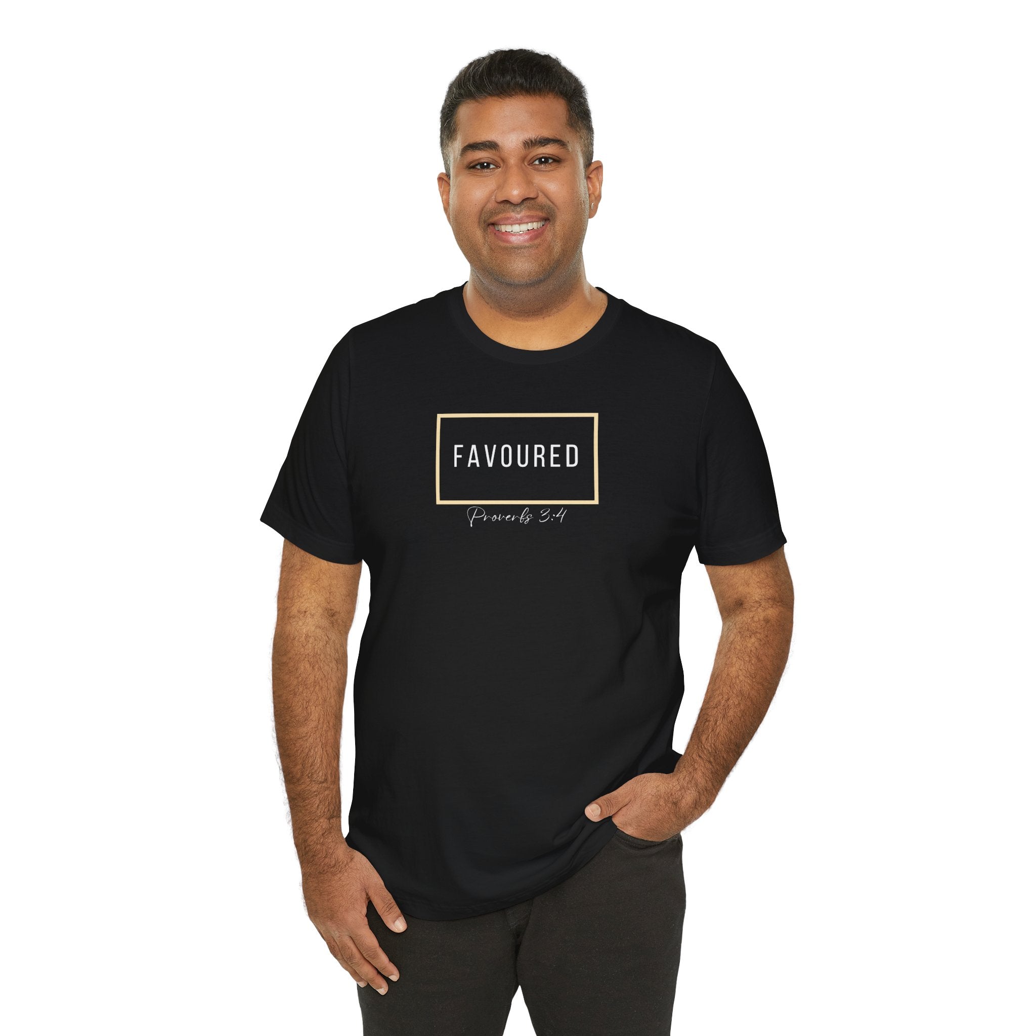 Favoured Christian T-Shirt – Proverbs 3:4 Scripture Tee | Faith-Based Unisex Shirt