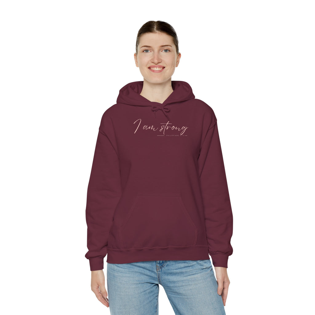 I Am Strong Hoodie – Philippians 4:13 Christian Unisex Faith Sweatshirt