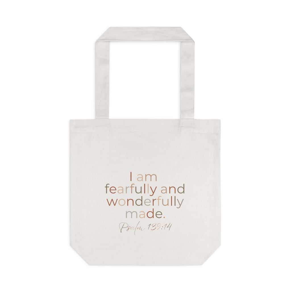 Fearfully & Wonderfully Made Tote Bag — Psalm 139:14 Christian Cotton Canvas Bag (Inspirational Scripture Tote)