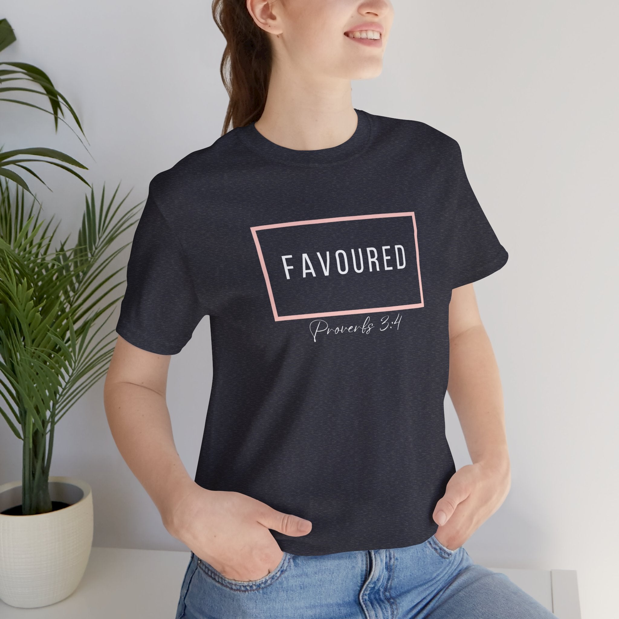 Favoured Christian T-Shirt – Proverbs 3:4 Scripture Tee | Faith-Based Unisex Shirt