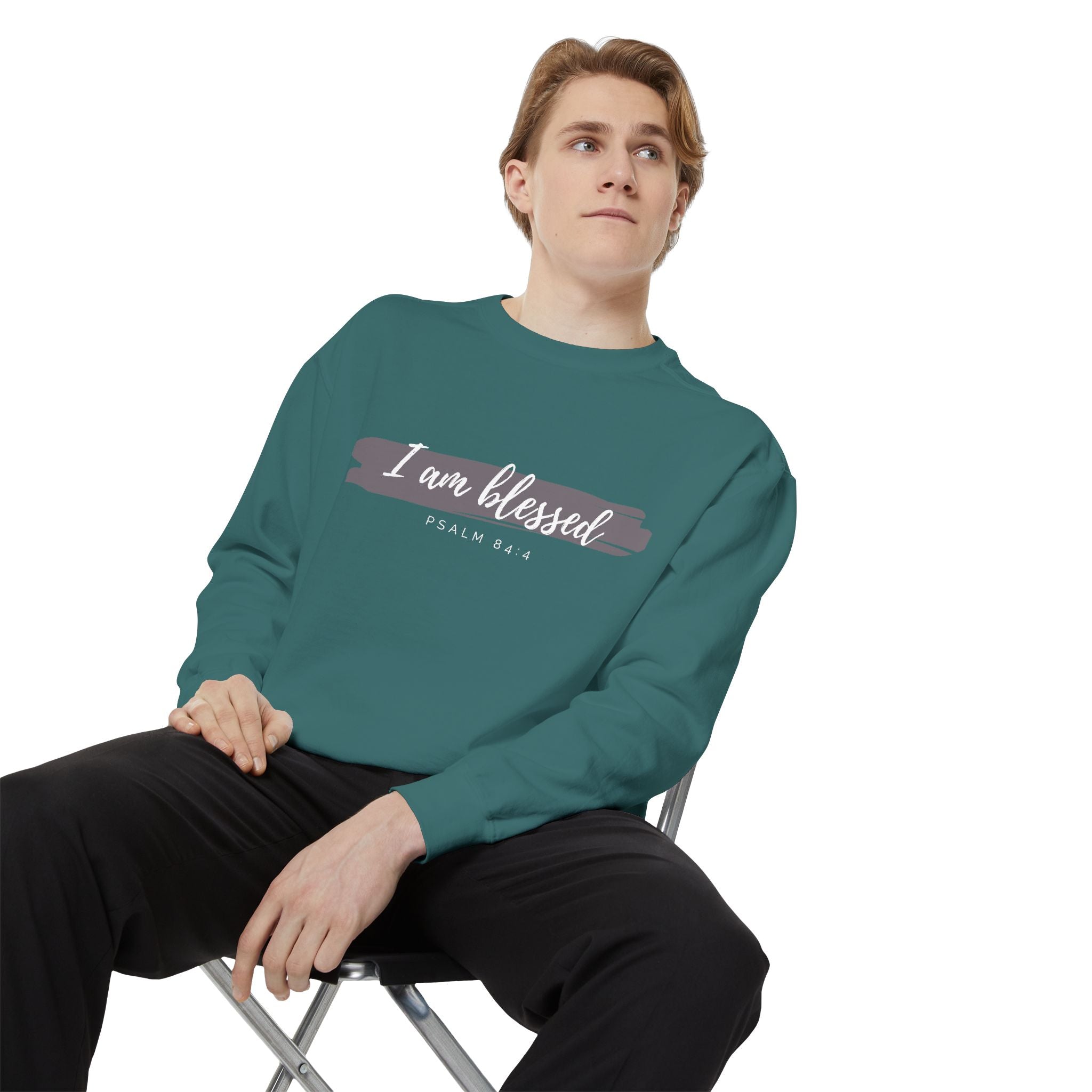 I Am Blessed Sweatshirt – Psalm 84:4 Christian Inspirational Crewneck (Garment-Dyed)
