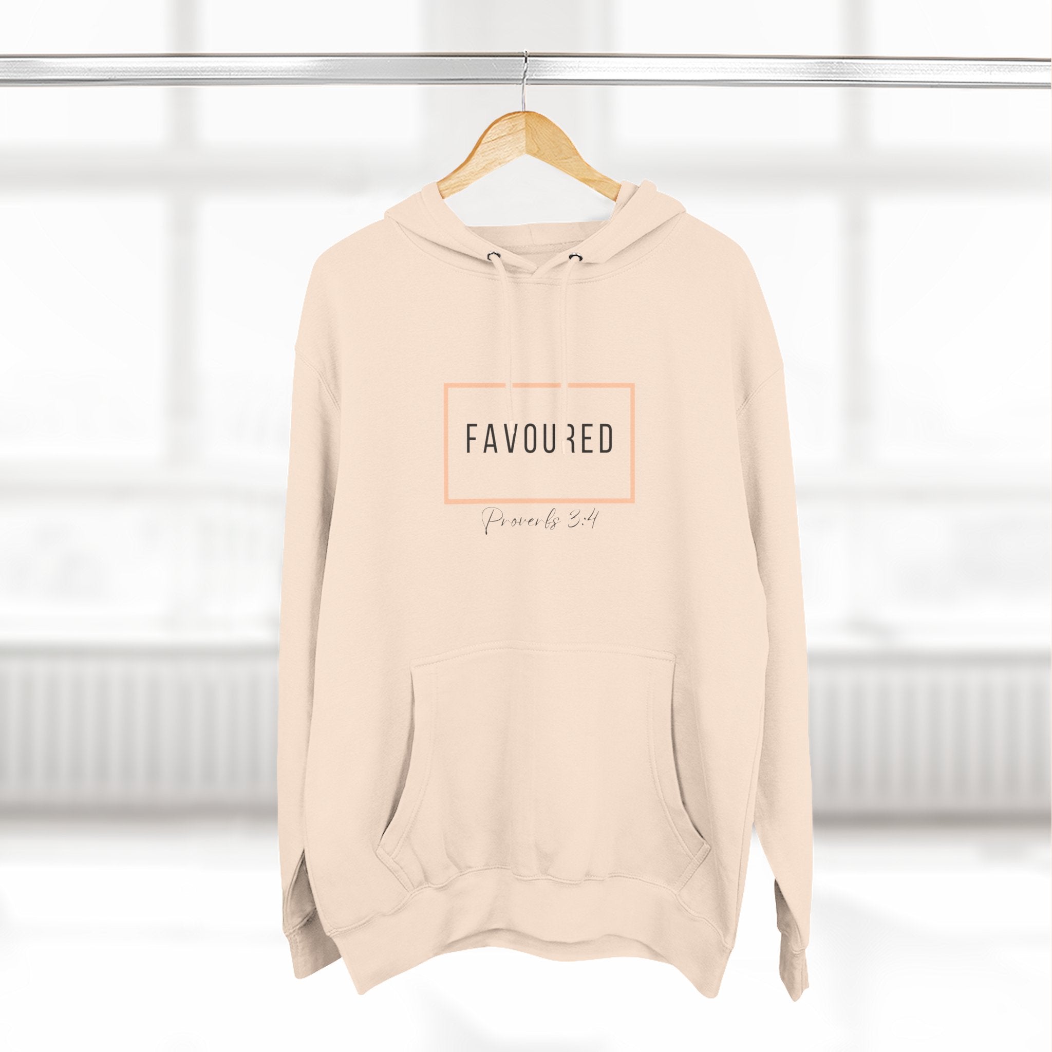 Favoured Christian Hoodie – Proverbs 3:4 Scripture Minimalist Hoodie | Faith-Based Unisex Fleece Pullover