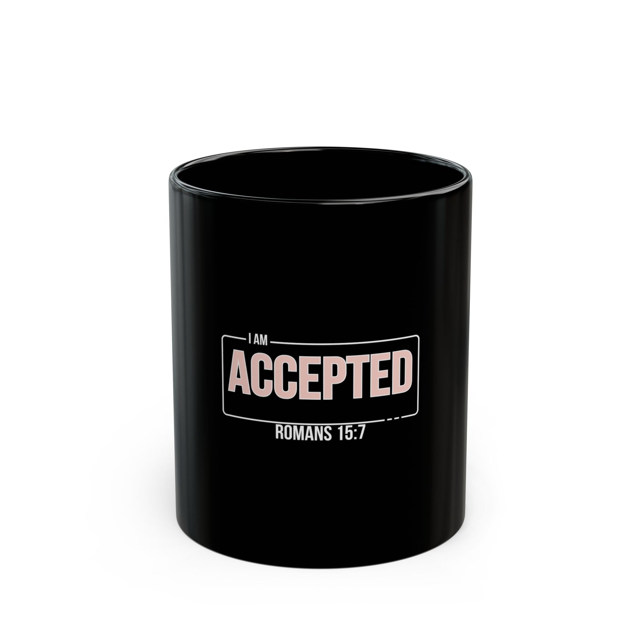 “I Am Accepted” Christian Ceramic Mug – Romans 15:7 Scripture Coffee Cup (11oz & 15oz) – Faith-Inspired Gift