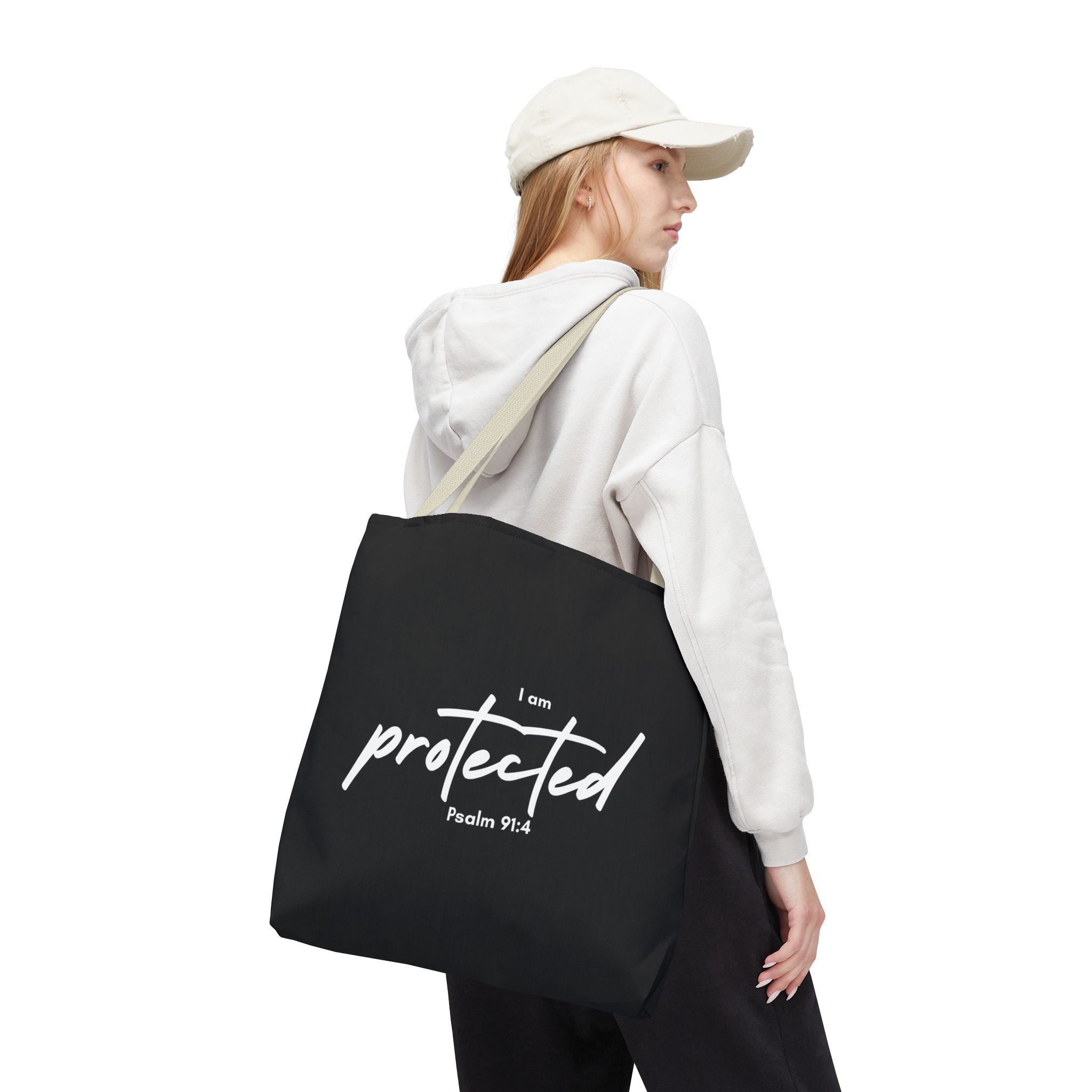 I Am Protected Tote Bag — Psalm 91:4 Christian Scripture Canvas Tote | Faith-Based Carryall