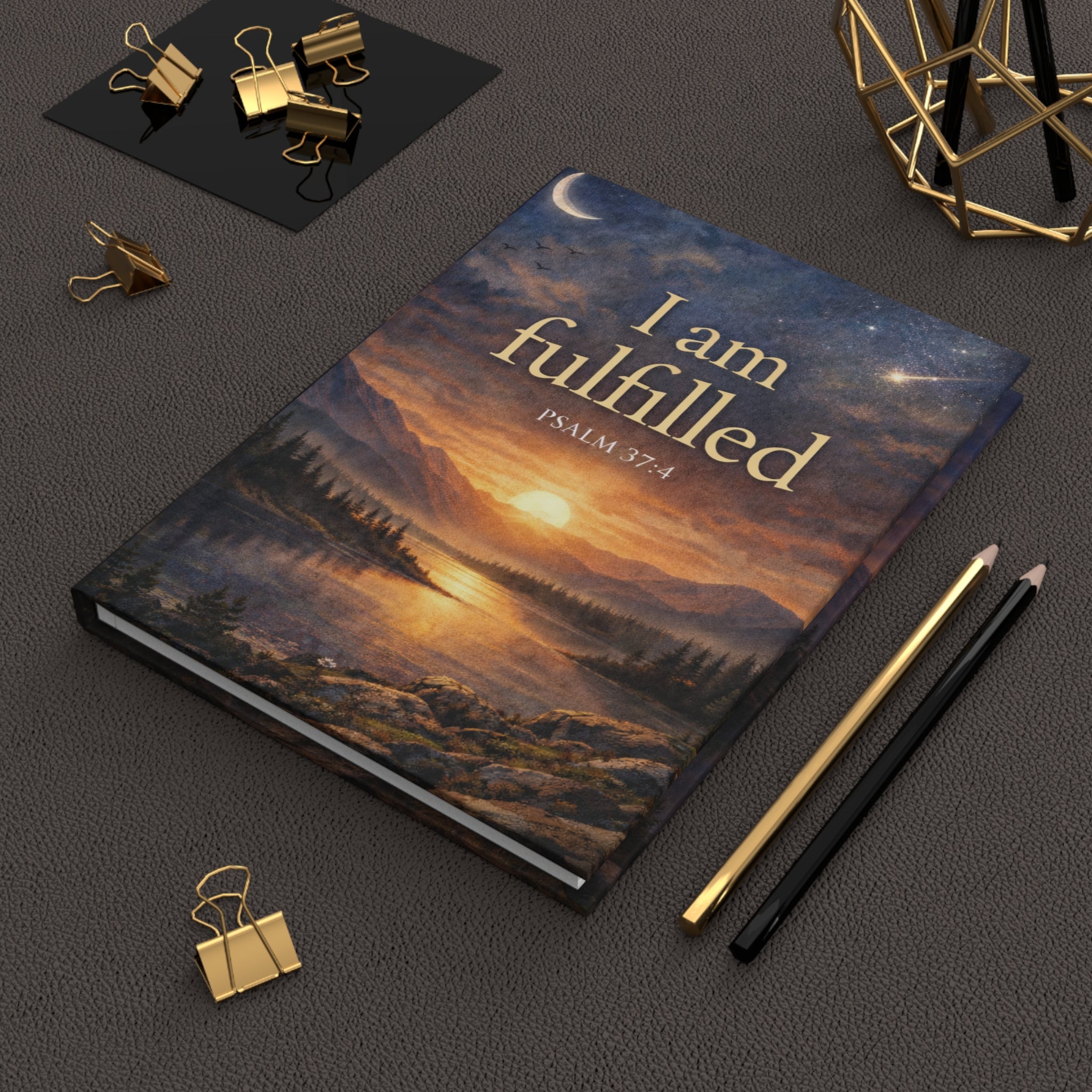 I Am Fulfilled Hardcover Journal — Psalm 37:4 Christian Scripture Notebook | Matte Faith Journal