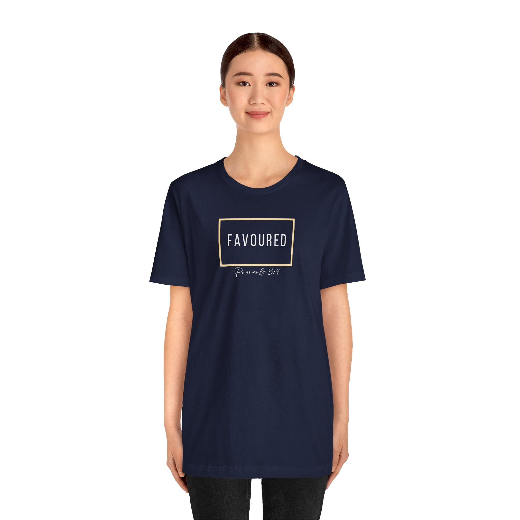 Favoured Christian T-Shirt – Proverbs 3:4 Scripture Tee | Faith-Based Unisex Shirt