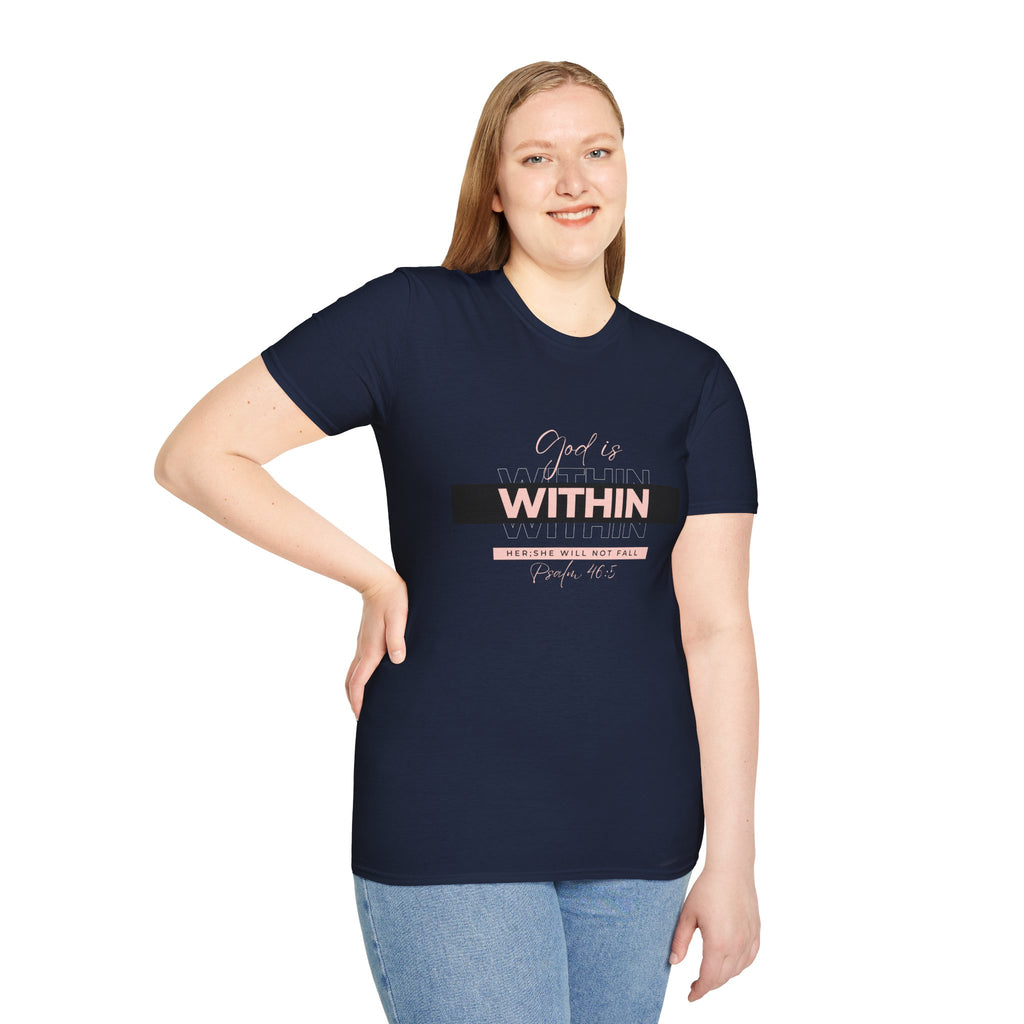 Christian T-Shirt – God Is Within Her (Psalm 46:5) – Inspirational Bible Verse Tee, Faith Apparel for Women