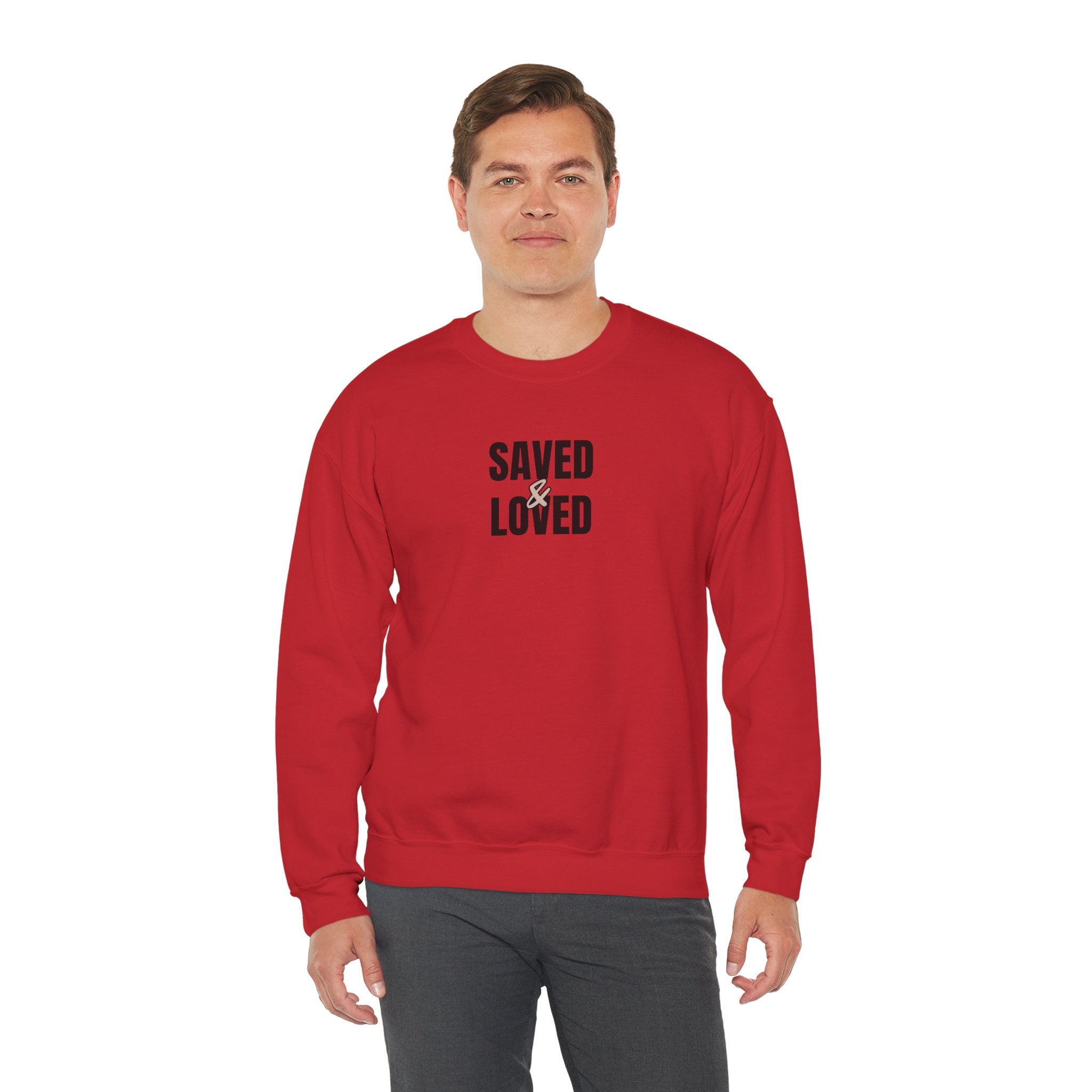 Saved & Loved Crewneck Sweatshirt — Psalm 91:16 Christian Faith Sweatshirt
