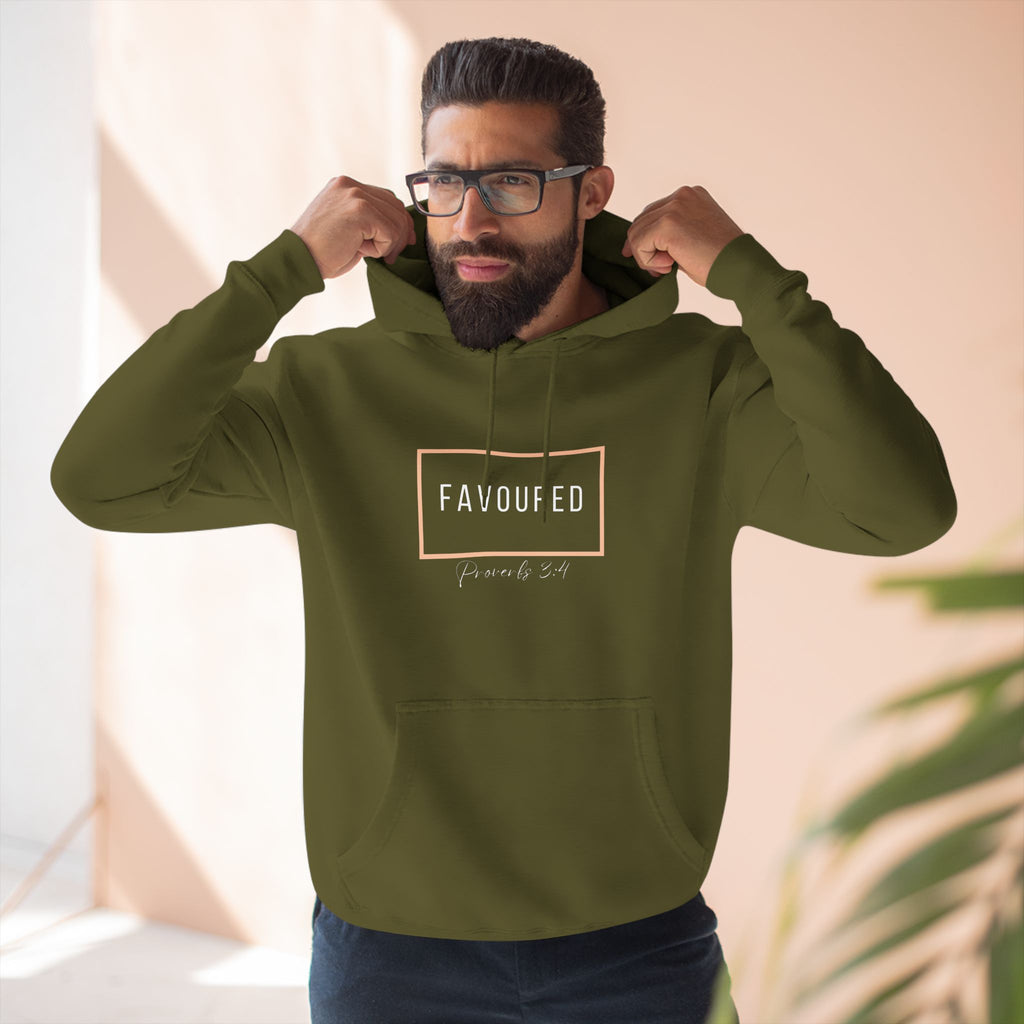 Favoured Christian Hoodie – Proverbs 3:4 Scripture Minimalist Hoodie | Faith-Based Unisex Fleece Pullover