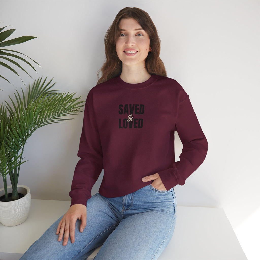 Saved & Loved Crewneck Sweatshirt — Psalm 91:16 Christian Faith Sweatshirt