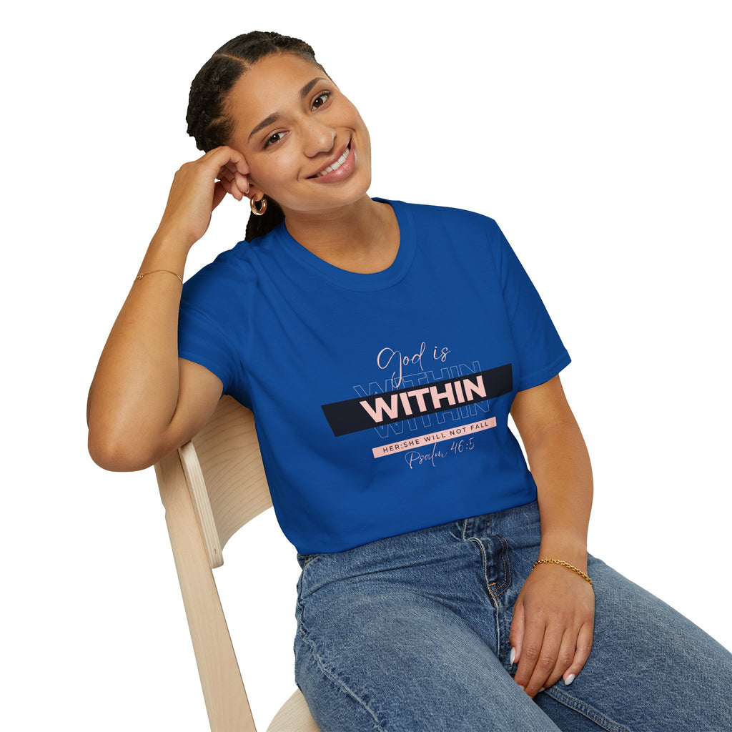 Christian T-Shirt – God Is Within Her (Psalm 46:5) – Inspirational Bible Verse Tee, Faith Apparel for Women