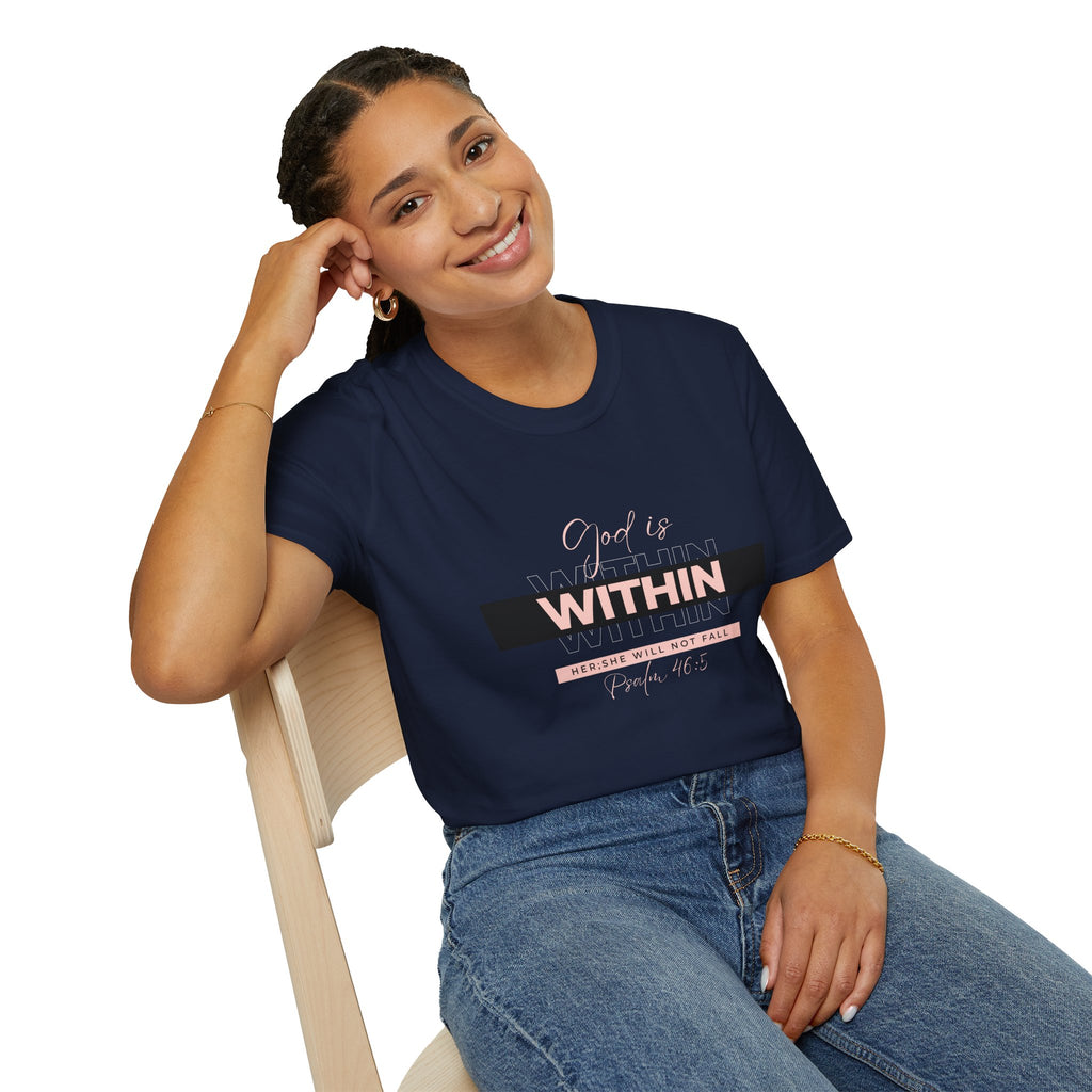 Christian T-Shirt – God Is Within Her (Psalm 46:5) – Inspirational Bible Verse Tee, Faith Apparel for Women