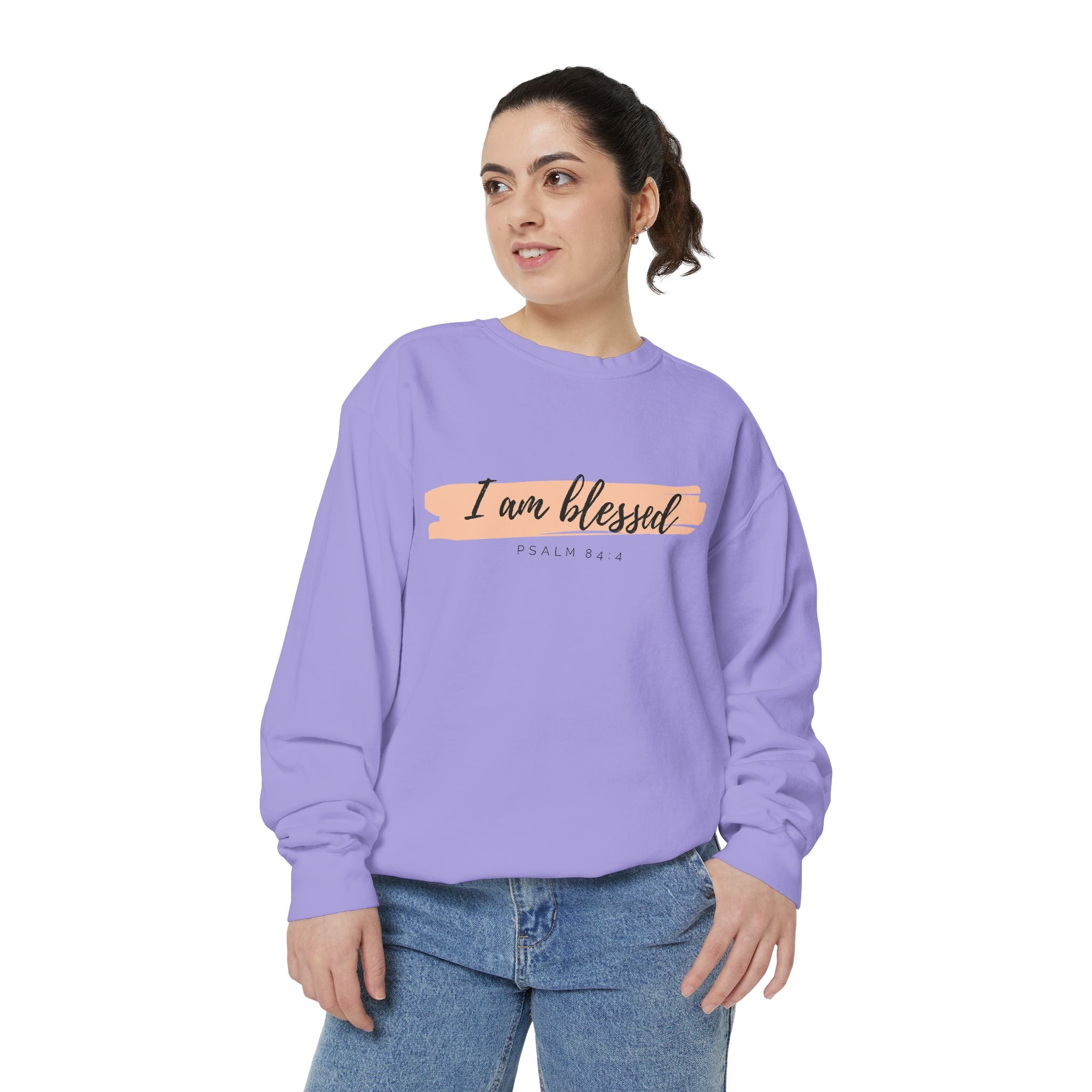 I Am Blessed Sweatshirt – Psalm 84:4 Christian Inspirational Crewneck (Garment-Dyed)