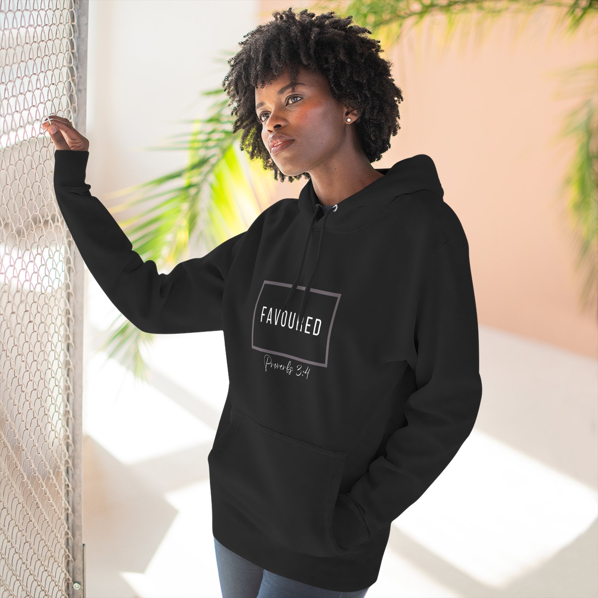 Favoured Christian Hoodie – Proverbs 3:4 Scripture Minimalist Hoodie | Faith-Based Unisex Fleece Pullover