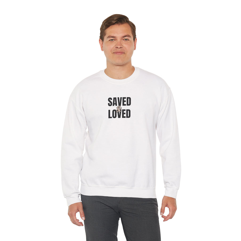 Saved & Loved Crewneck Sweatshirt — Psalm 91:16 Christian Faith Sweatshirt