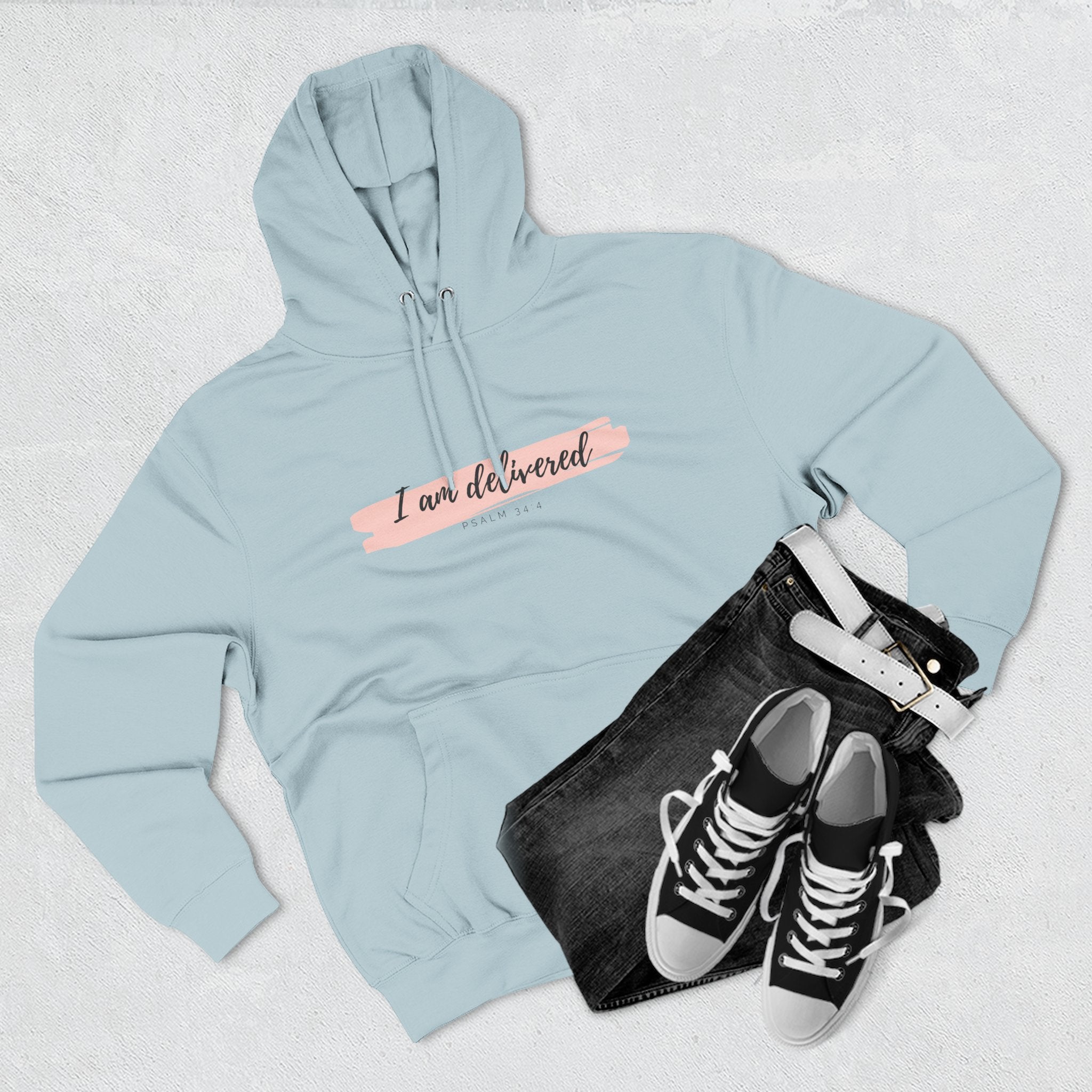 I Am Delivered Christian Hoodie — Psalm 34:4 Faith Hoodie | Inspirational Scripture Pullover | Unisex Christian Apparel