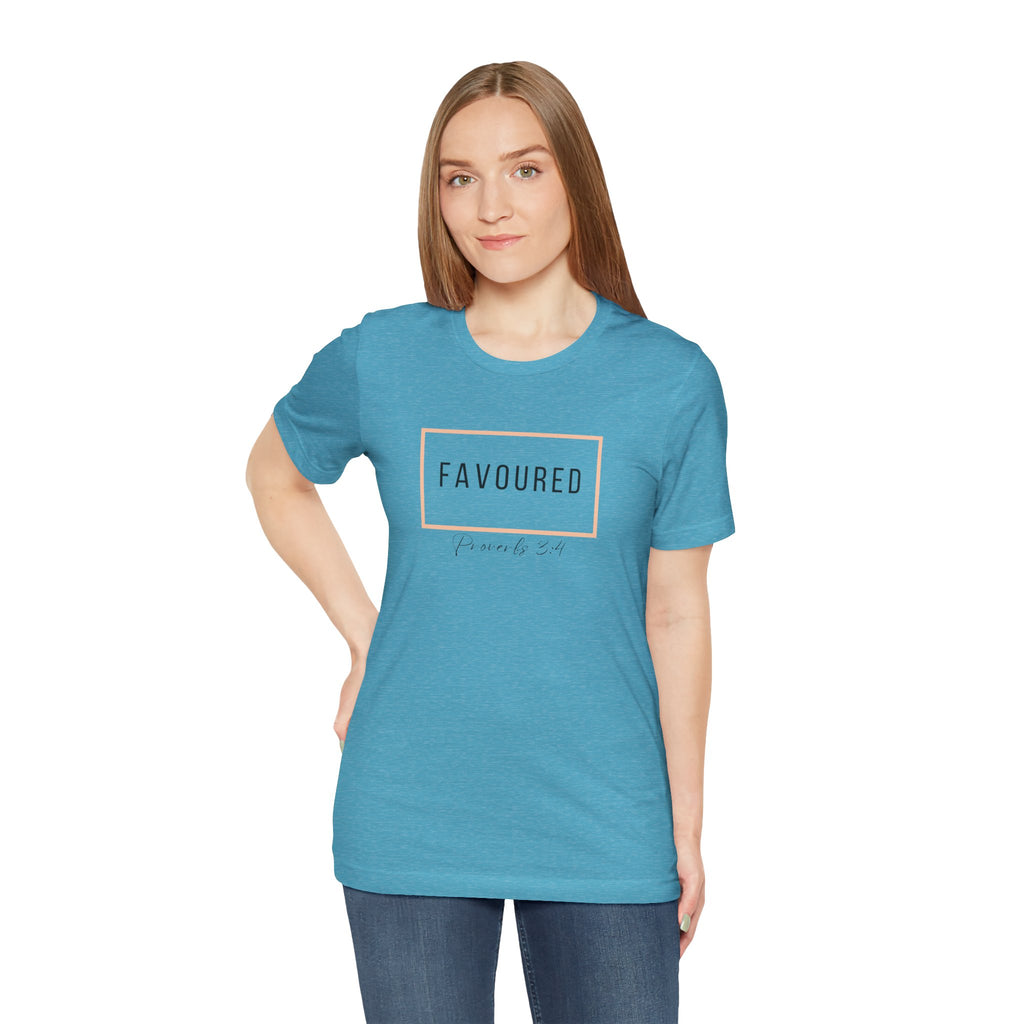 Favoured Christian T-Shirt – Proverbs 3:4 Scripture Tee | Faith-Based Unisex Shirt