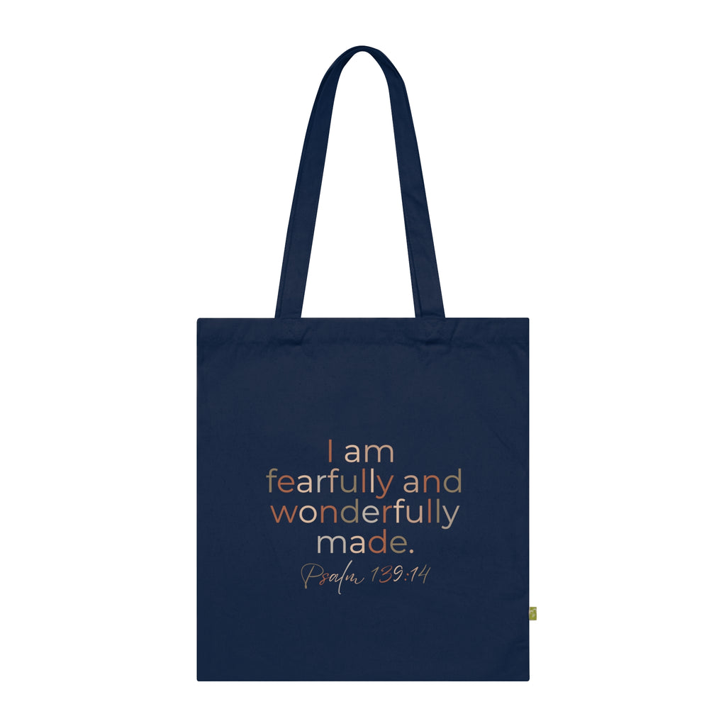 Fearfully & Wonderfully Made Organic Cotton Tote — Psalm 139:14 Scripture Bag | Christian Eco-Friendly Canvas Tote