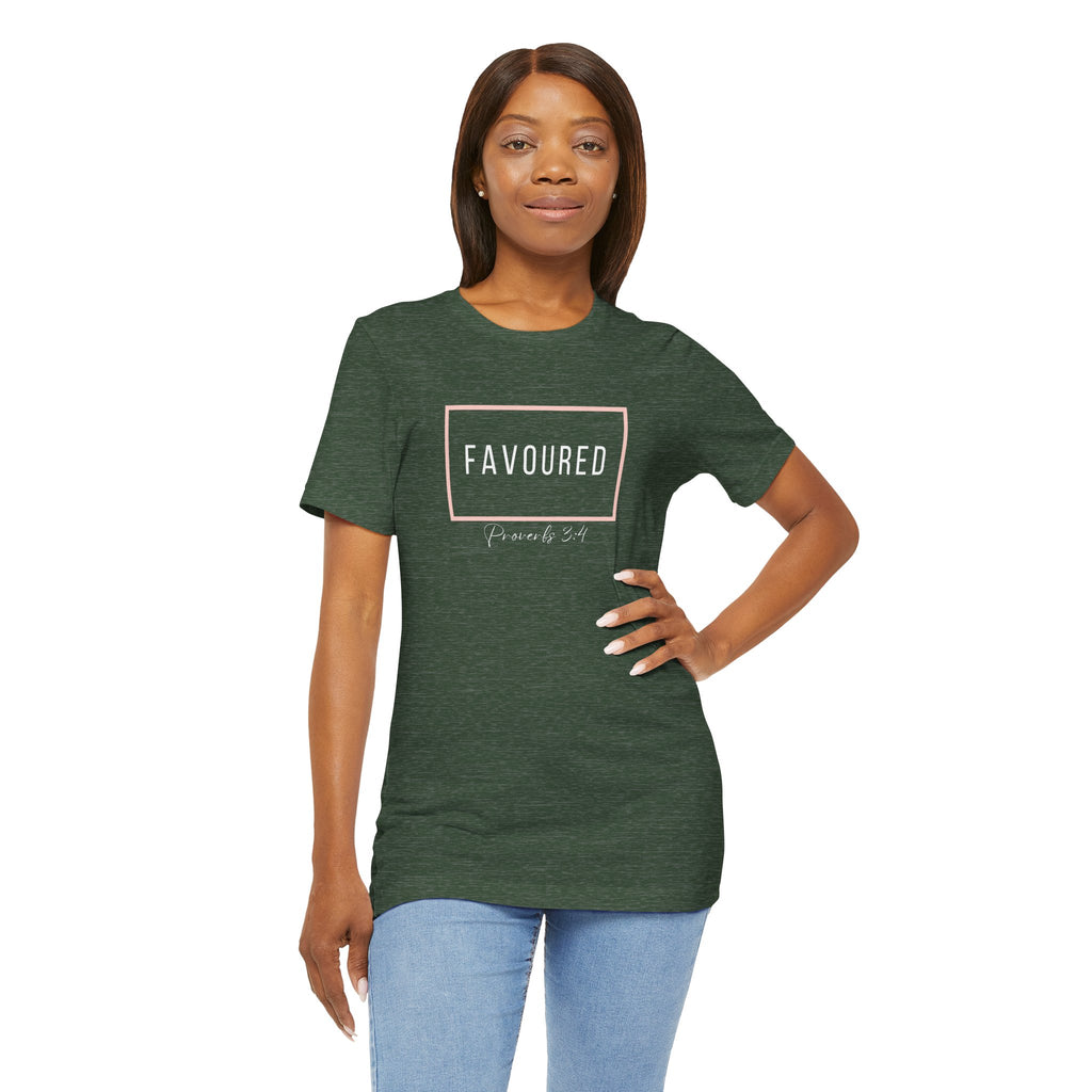 Favoured Christian T-Shirt – Proverbs 3:4 Scripture Tee | Faith-Based Unisex Shirt