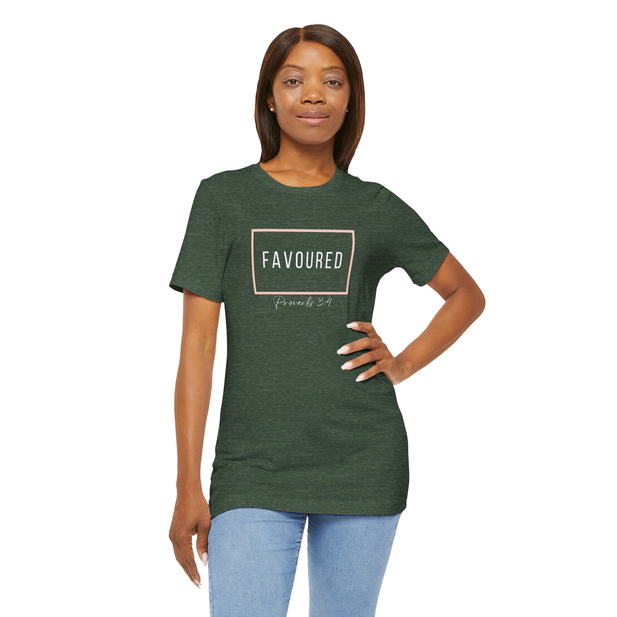 Favoured Christian T-Shirt – Proverbs 3:4 Scripture Tee | Faith-Based Unisex Shirt