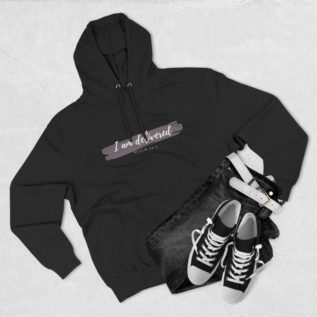 I Am Delivered Christian Hoodie — Psalm 34:4 Faith Hoodie | Inspirational Scripture Pullover | Unisex Christian Apparel