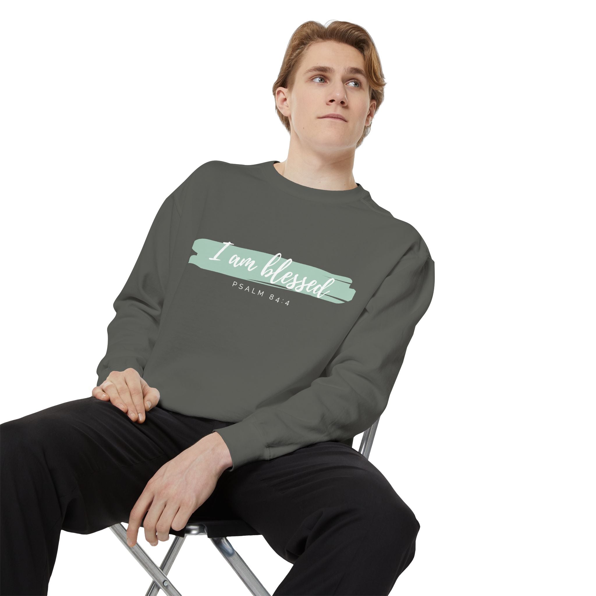 I Am Blessed Sweatshirt – Psalm 84:4 Christian Inspirational Crewneck (Garment-Dyed)