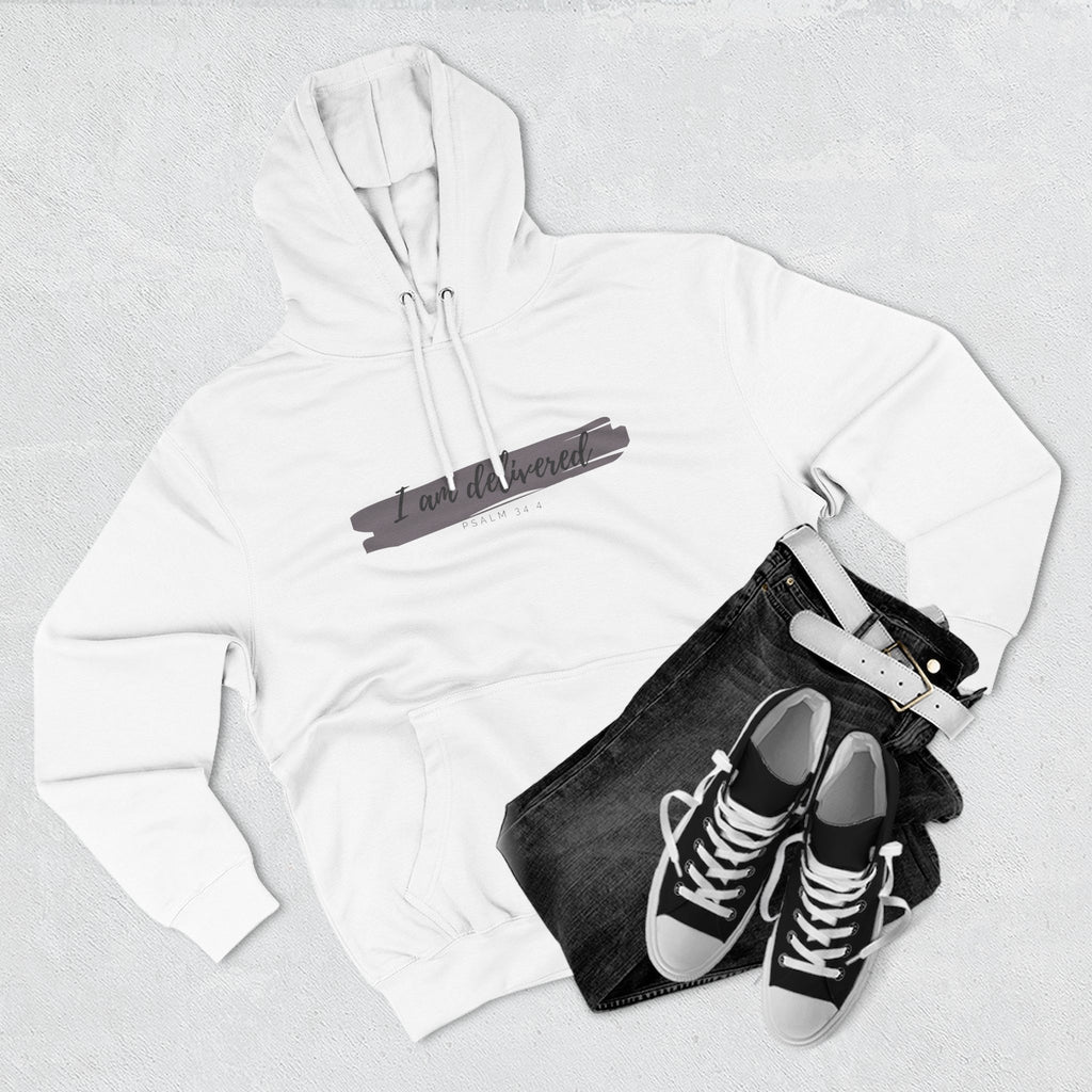 I Am Delivered Christian Hoodie — Psalm 34:4 Faith Hoodie | Inspirational Scripture Pullover | Unisex Christian Apparel