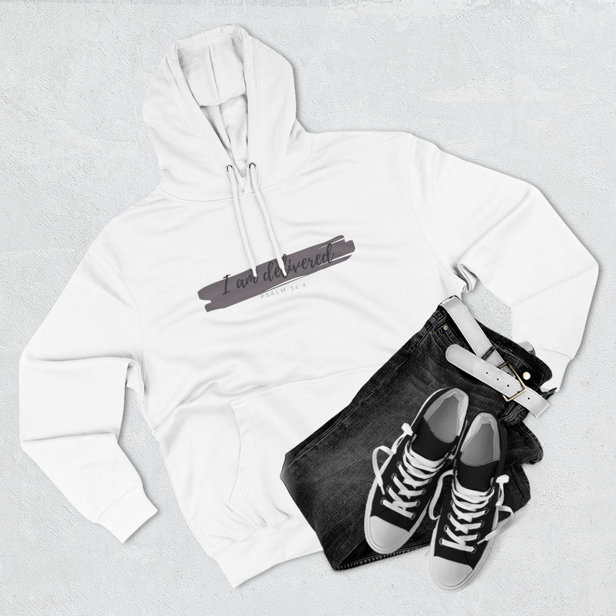 I Am Delivered Christian Hoodie — Psalm 34:4 Faith Hoodie | Inspirational Scripture Pullover | Unisex Christian Apparel
