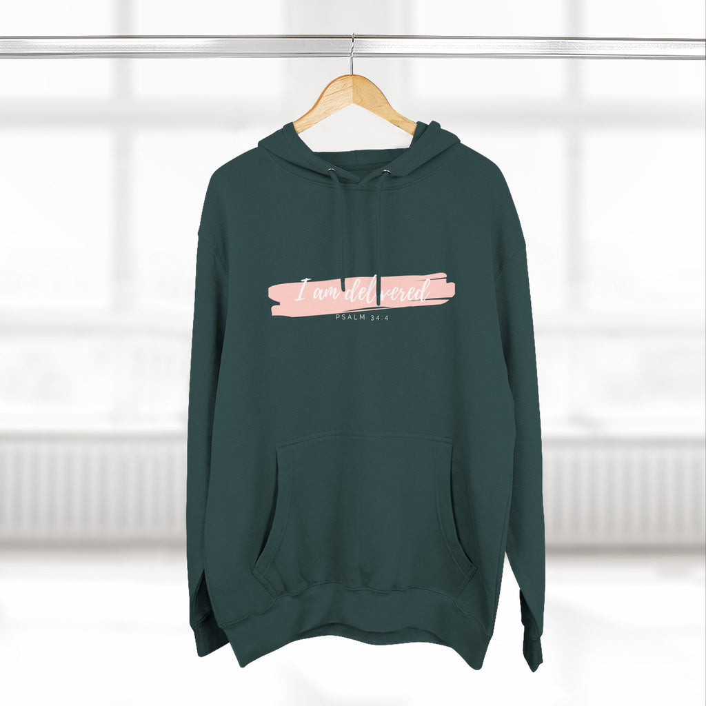 I Am Delivered Christian Hoodie — Psalm 34:4 Faith Hoodie | Inspirational Scripture Pullover | Unisex Christian Apparel