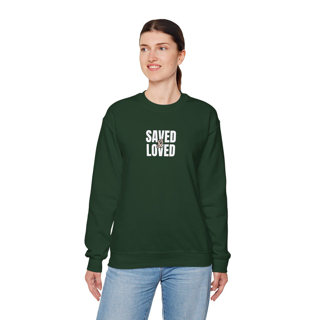 Saved & Loved Crewneck Sweatshirt — Psalm 91:16 Christian Faith Sweatshirt