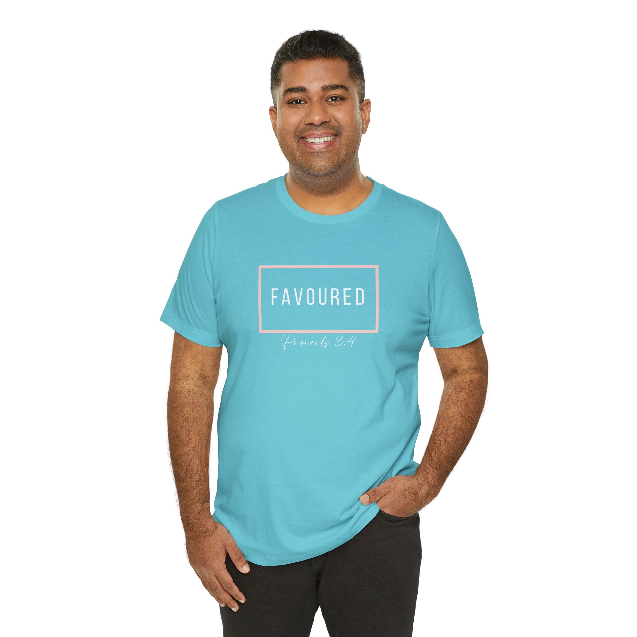 Favoured Christian T-Shirt – Proverbs 3:4 Scripture Tee | Faith-Based Unisex Shirt