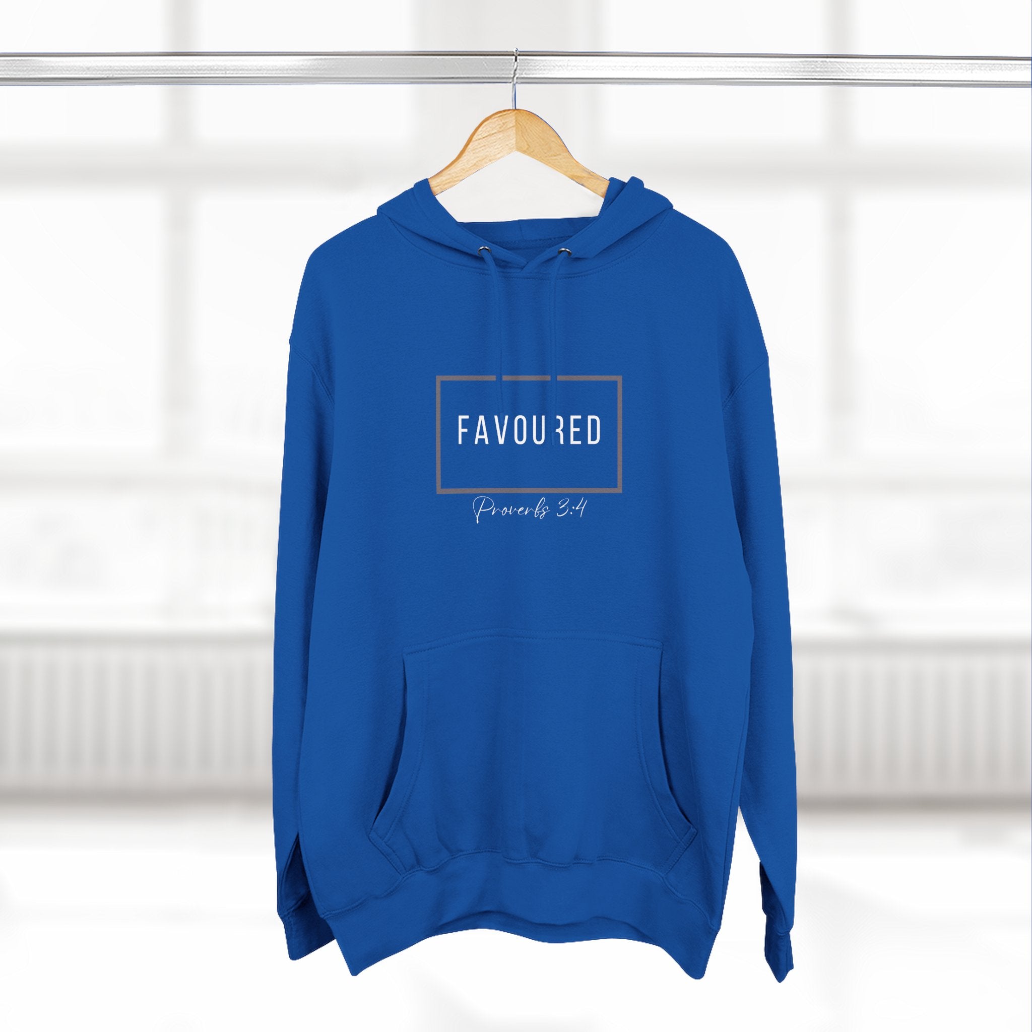 Favoured Christian Hoodie – Proverbs 3:4 Scripture Minimalist Hoodie | Faith-Based Unisex Fleece Pullover
