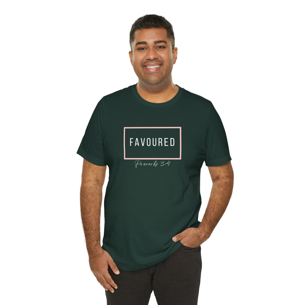 Favoured Christian T-Shirt – Proverbs 3:4 Scripture Tee | Faith-Based Unisex Shirt