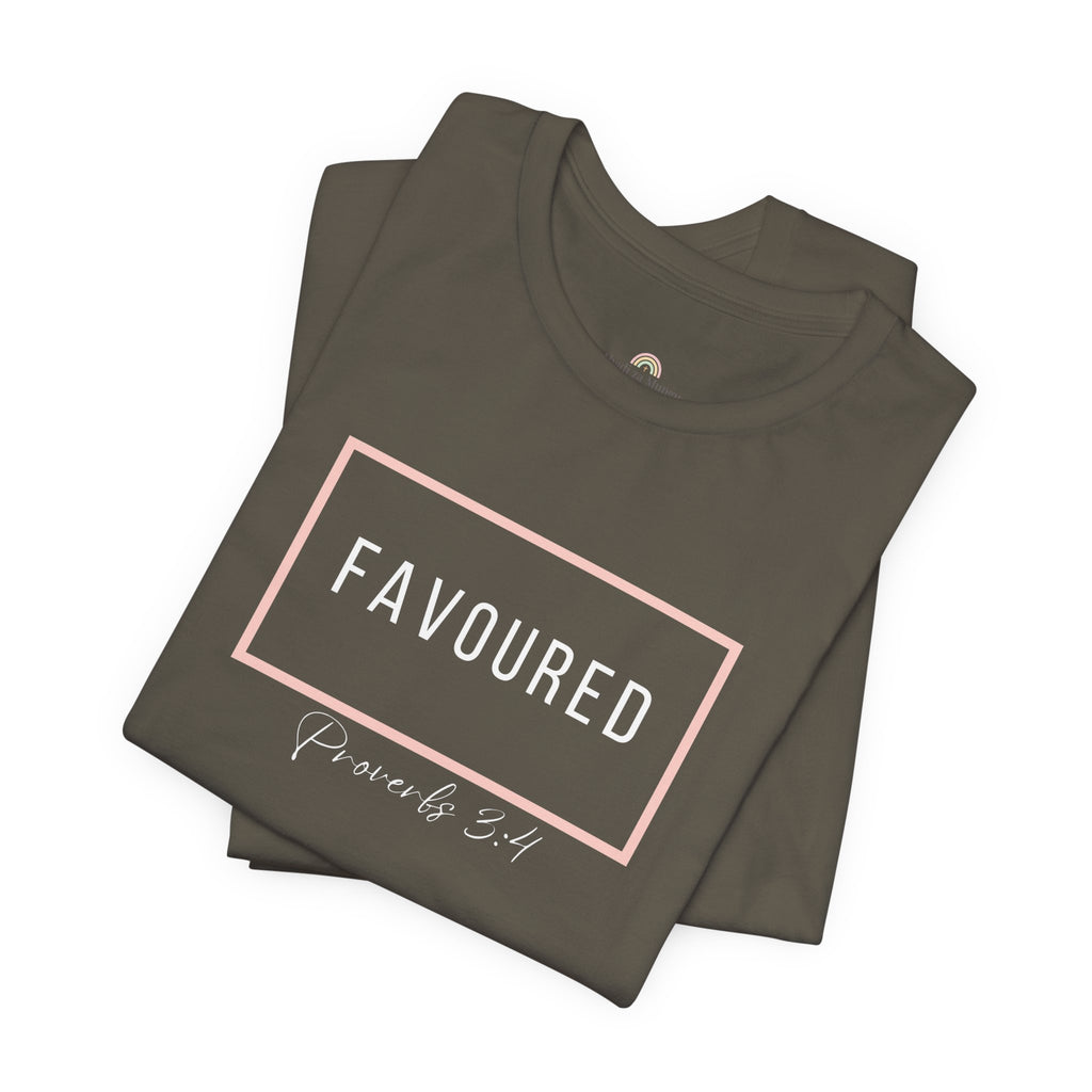 Favoured Christian T-Shirt – Proverbs 3:4 Scripture Tee | Faith-Based Unisex Shirt