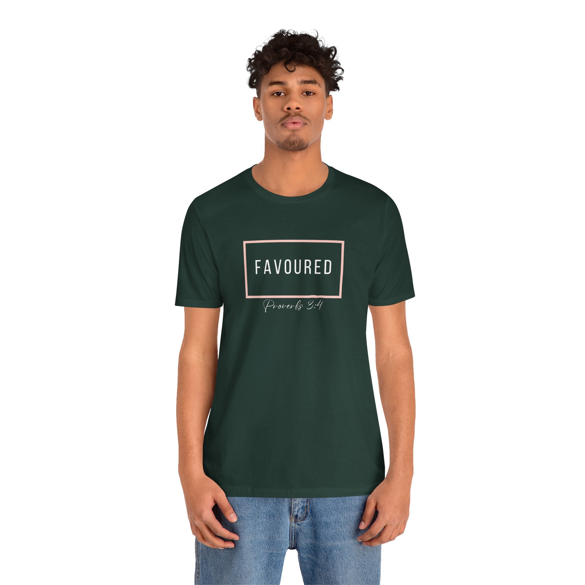 Favoured Christian T-Shirt – Proverbs 3:4 Scripture Tee | Faith-Based Unisex Shirt