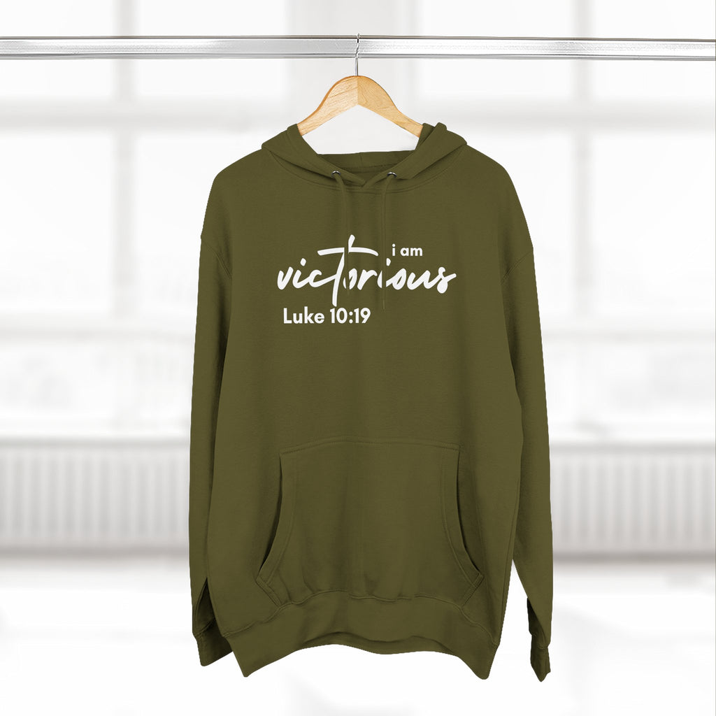 I Am Victorious Hoodie — Luke 10:19 Christian Scripture Fleece Pullover