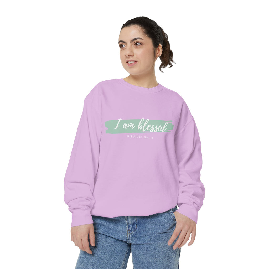 I Am Blessed Sweatshirt – Psalm 84:4 Christian Inspirational Crewneck (Garment-Dyed)