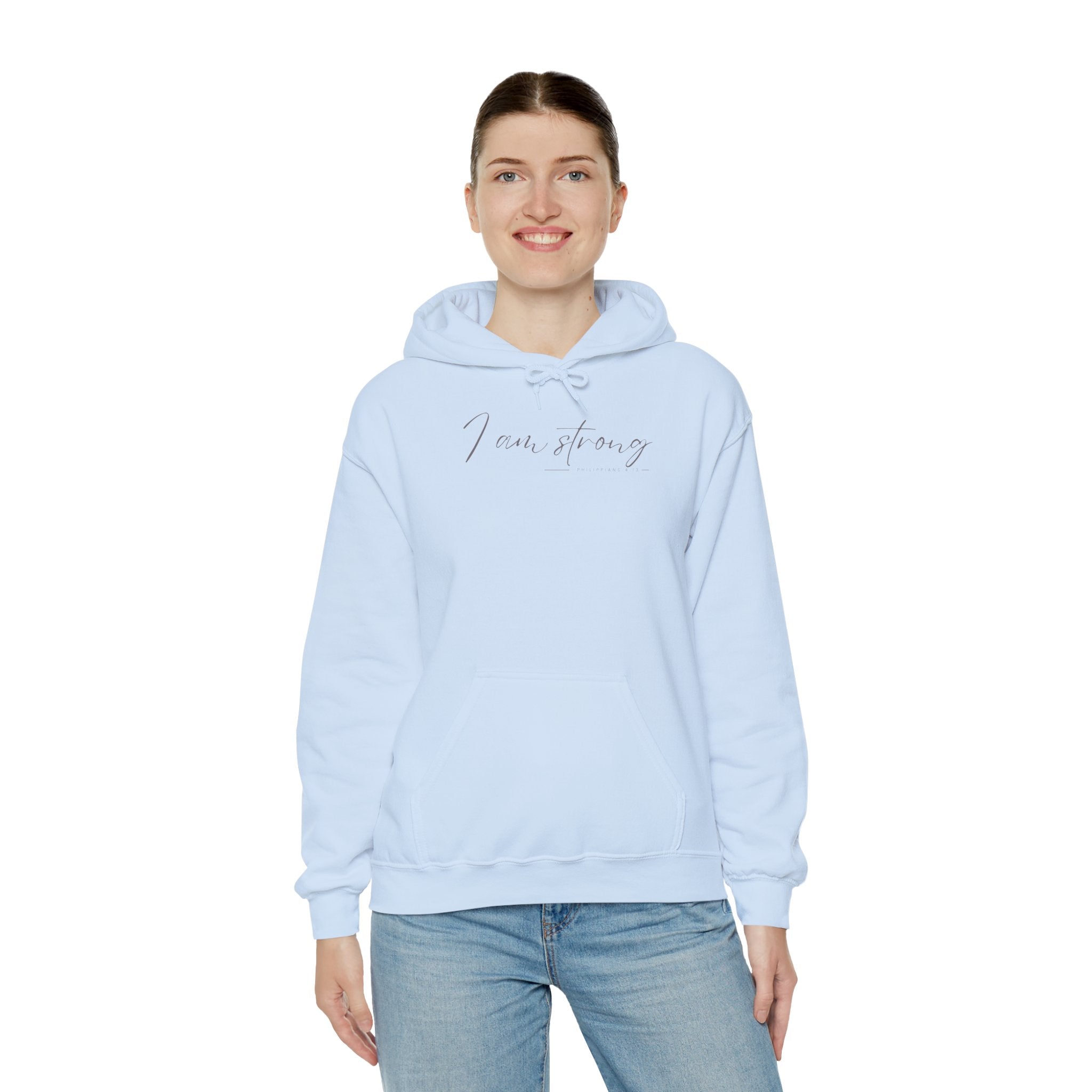 I Am Strong Hoodie – Philippians 4:13 Christian Unisex Faith Sweatshirt