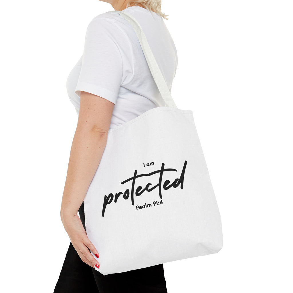 I Am Protected Tote Bag — Psalm 91:4 Christian Scripture Canvas Tote | Faith-Based Carryall