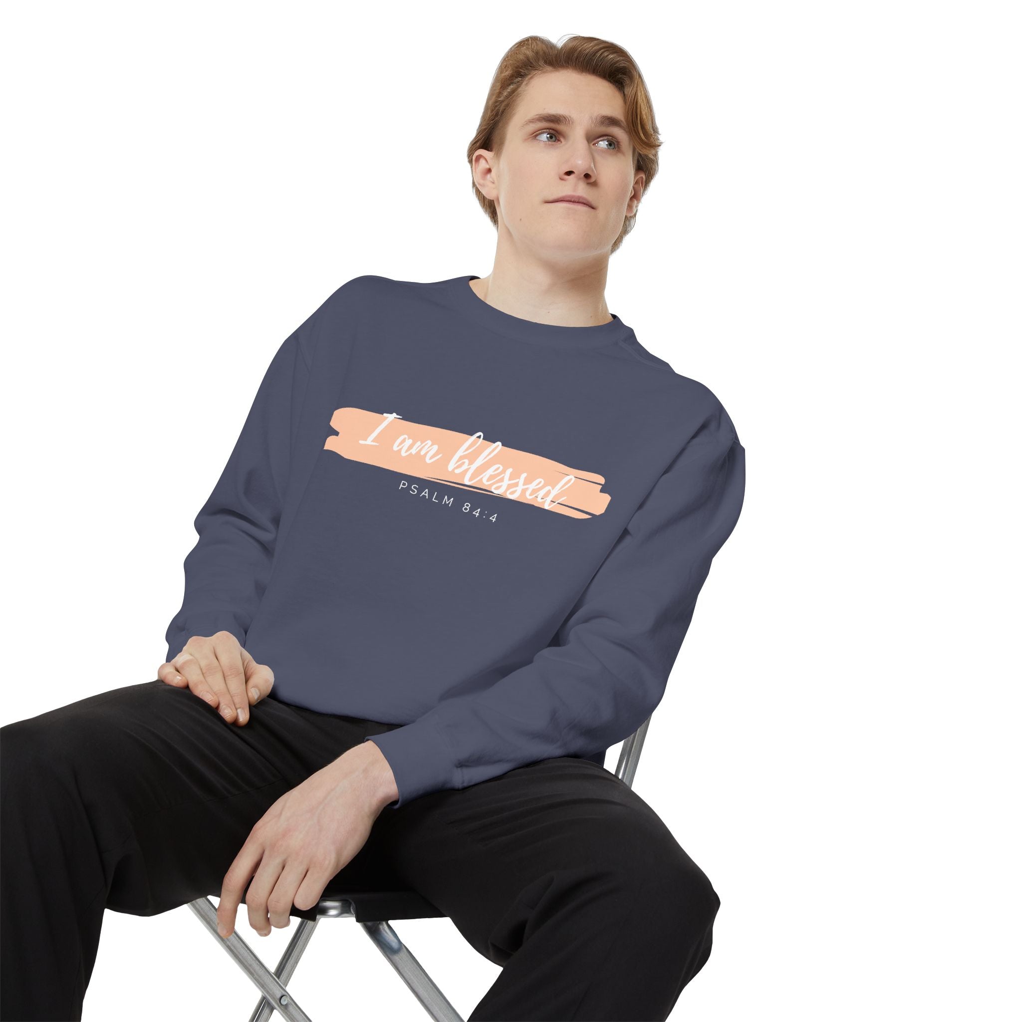 I Am Blessed Sweatshirt – Psalm 84:4 Christian Inspirational Crewneck (Garment-Dyed)