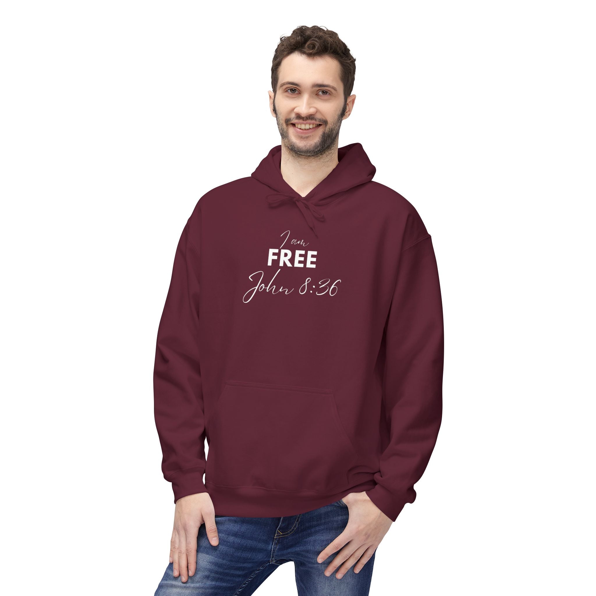 I Am Free Hoodie – John 8:36 Christian Scripture Hoodie | Faith-Based Inspirational Pullover