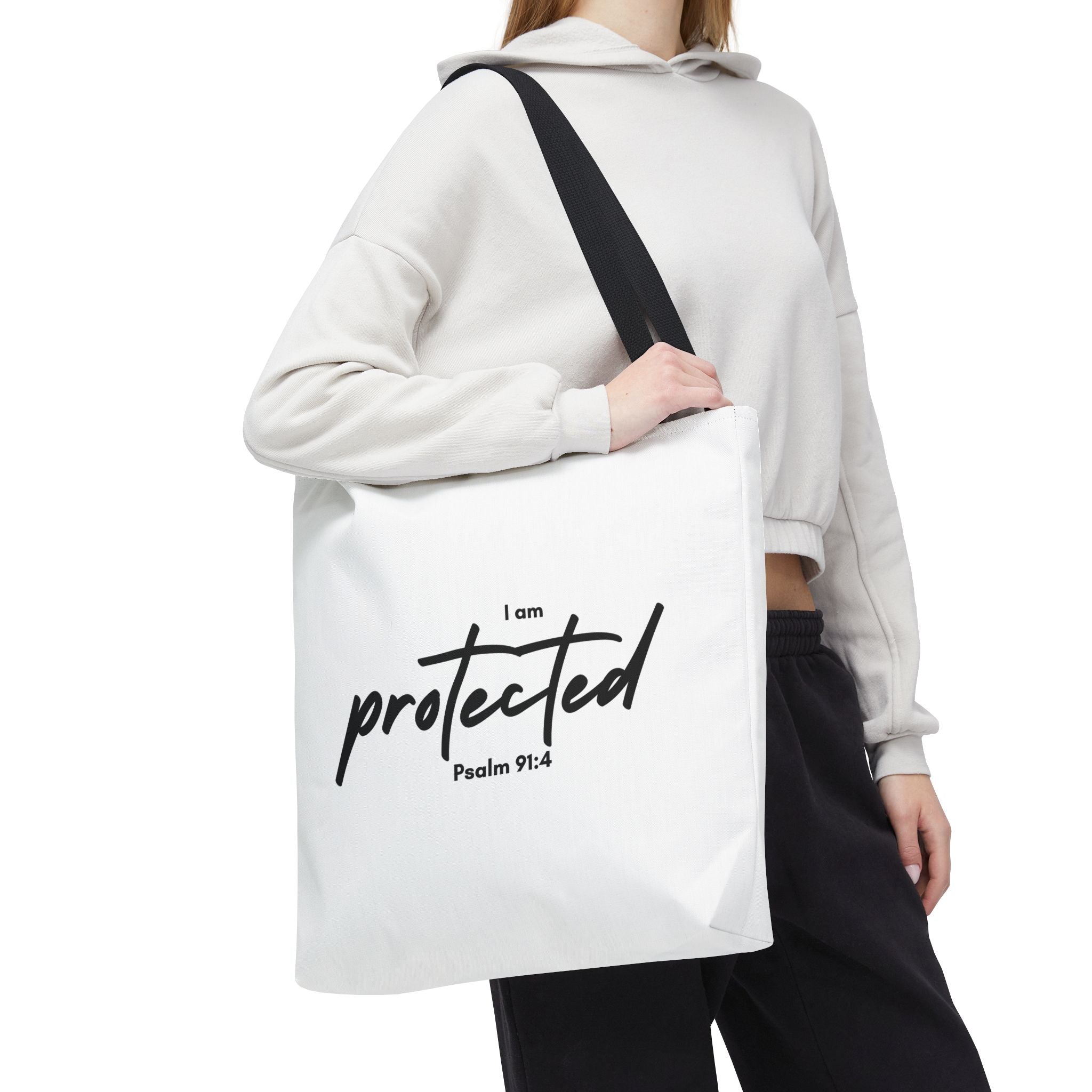 I Am Protected Tote Bag — Psalm 91:4 Christian Scripture Canvas Tote | Faith-Based Carryall