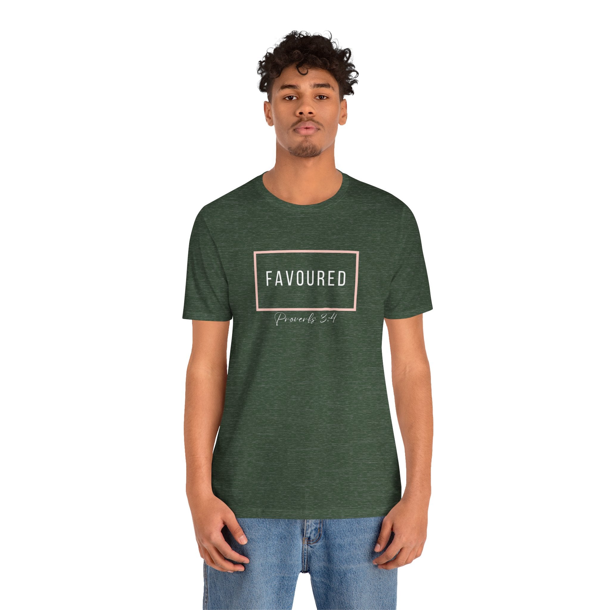 Favoured Christian T-Shirt – Proverbs 3:4 Scripture Tee | Faith-Based Unisex Shirt