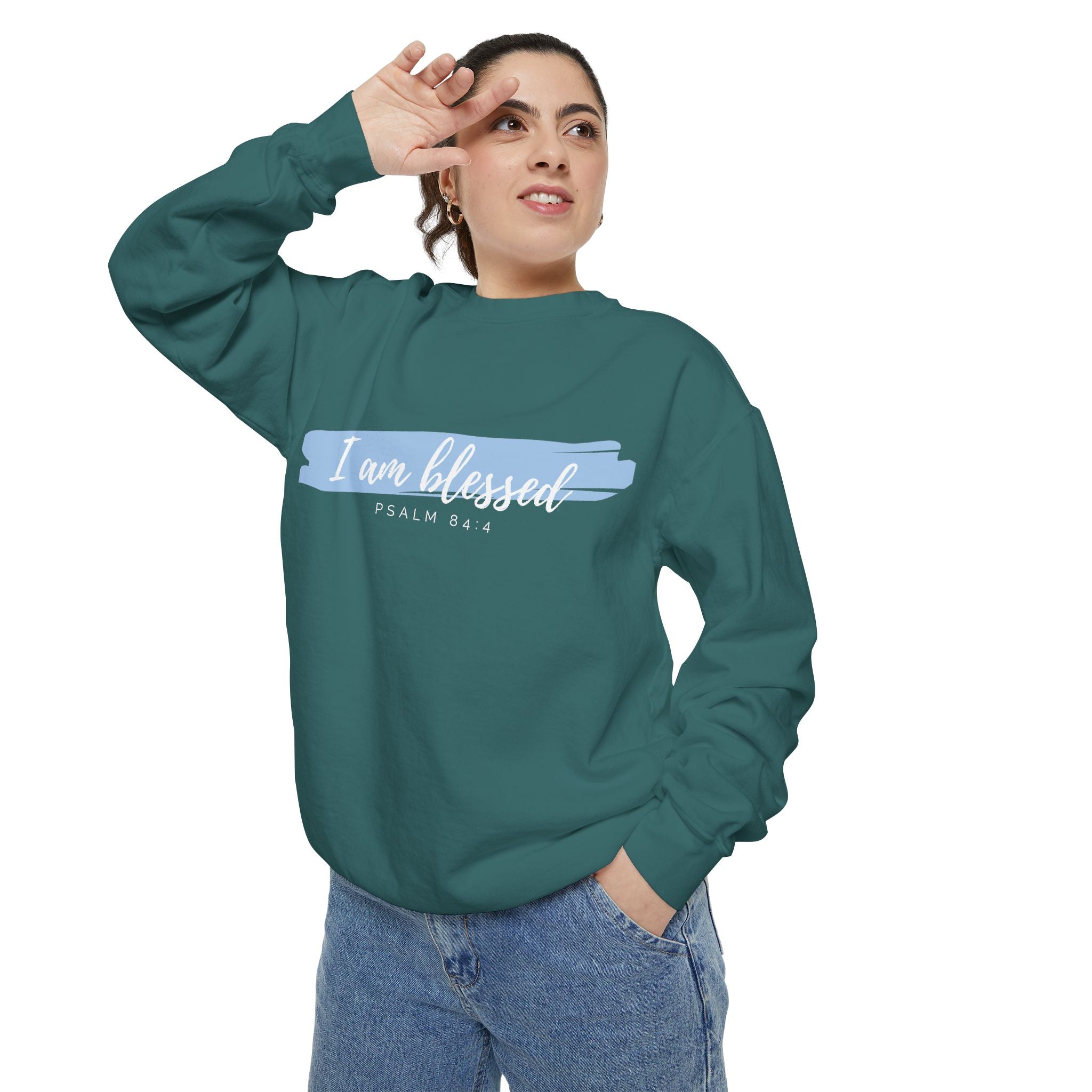 I Am Blessed Sweatshirt – Psalm 84:4 Christian Inspirational Crewneck (Garment-Dyed)