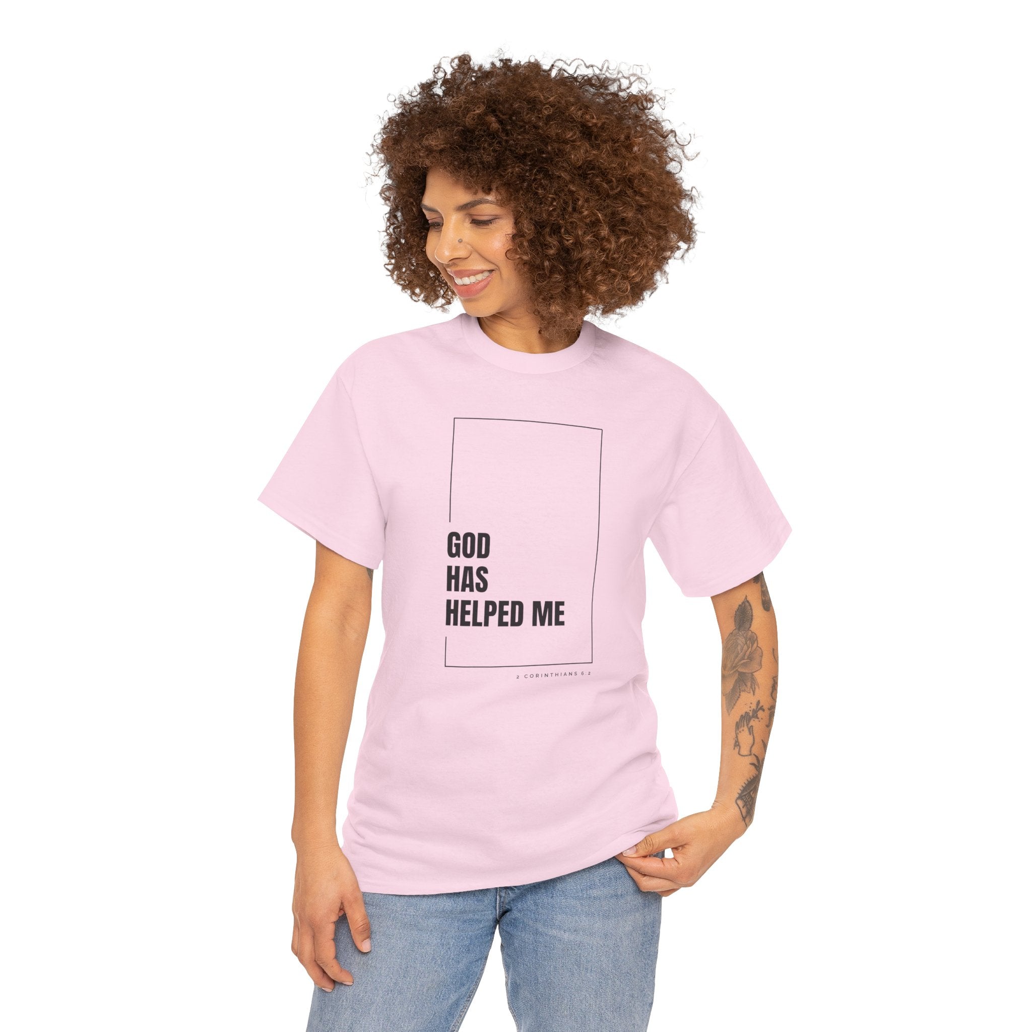 God Has Helped Me Christian T-Shirt – 2 Corinthians 6:2 Faith Tee | Unisex Heavy Cotton Shirt