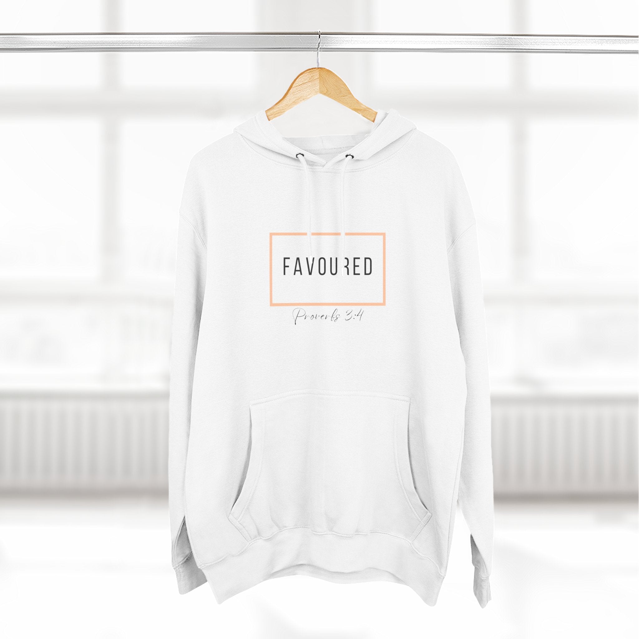 Favoured Christian Hoodie – Proverbs 3:4 Scripture Minimalist Hoodie | Faith-Based Unisex Fleece Pullover