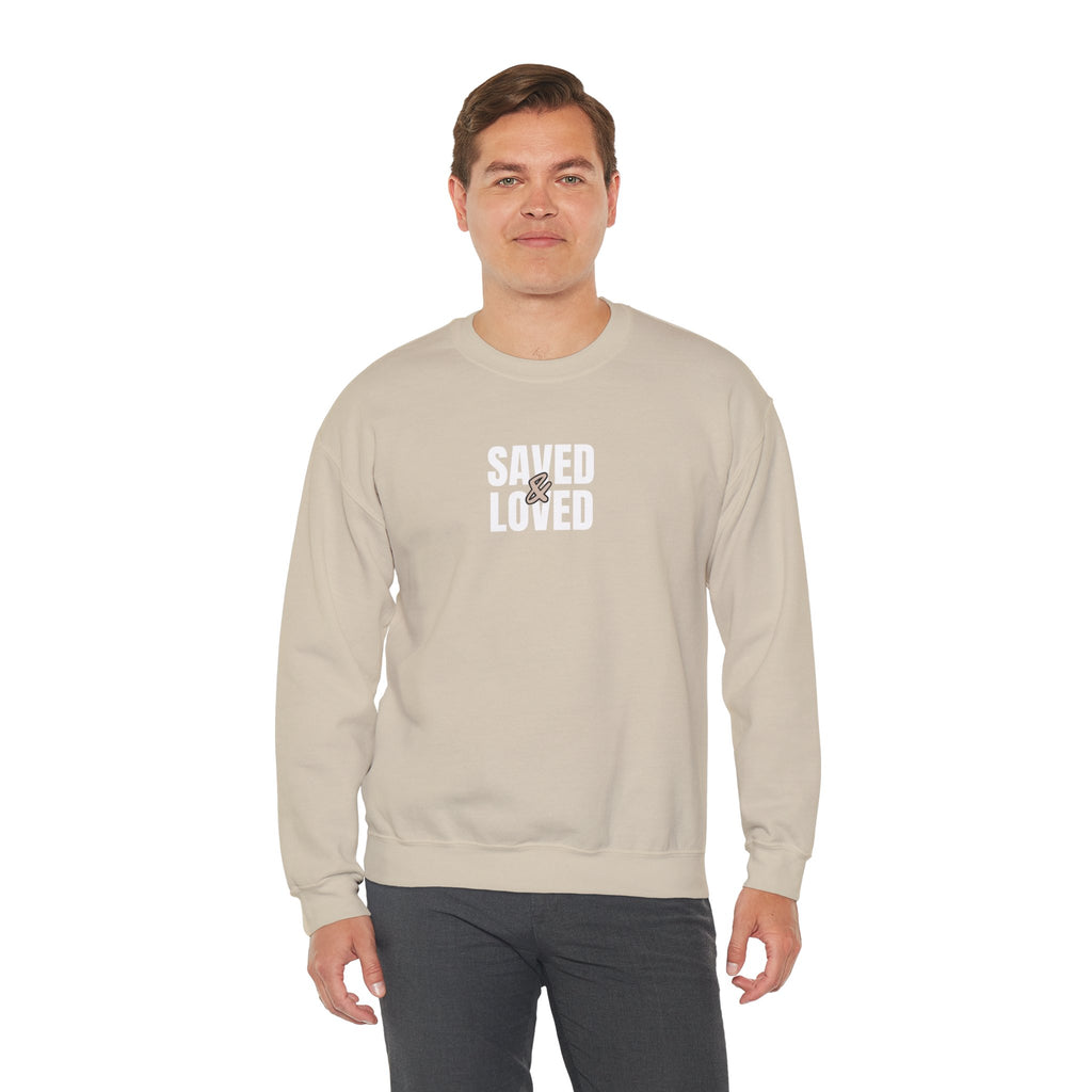 Saved & Loved Crewneck Sweatshirt — Psalm 91:16 Christian Faith Sweatshirt