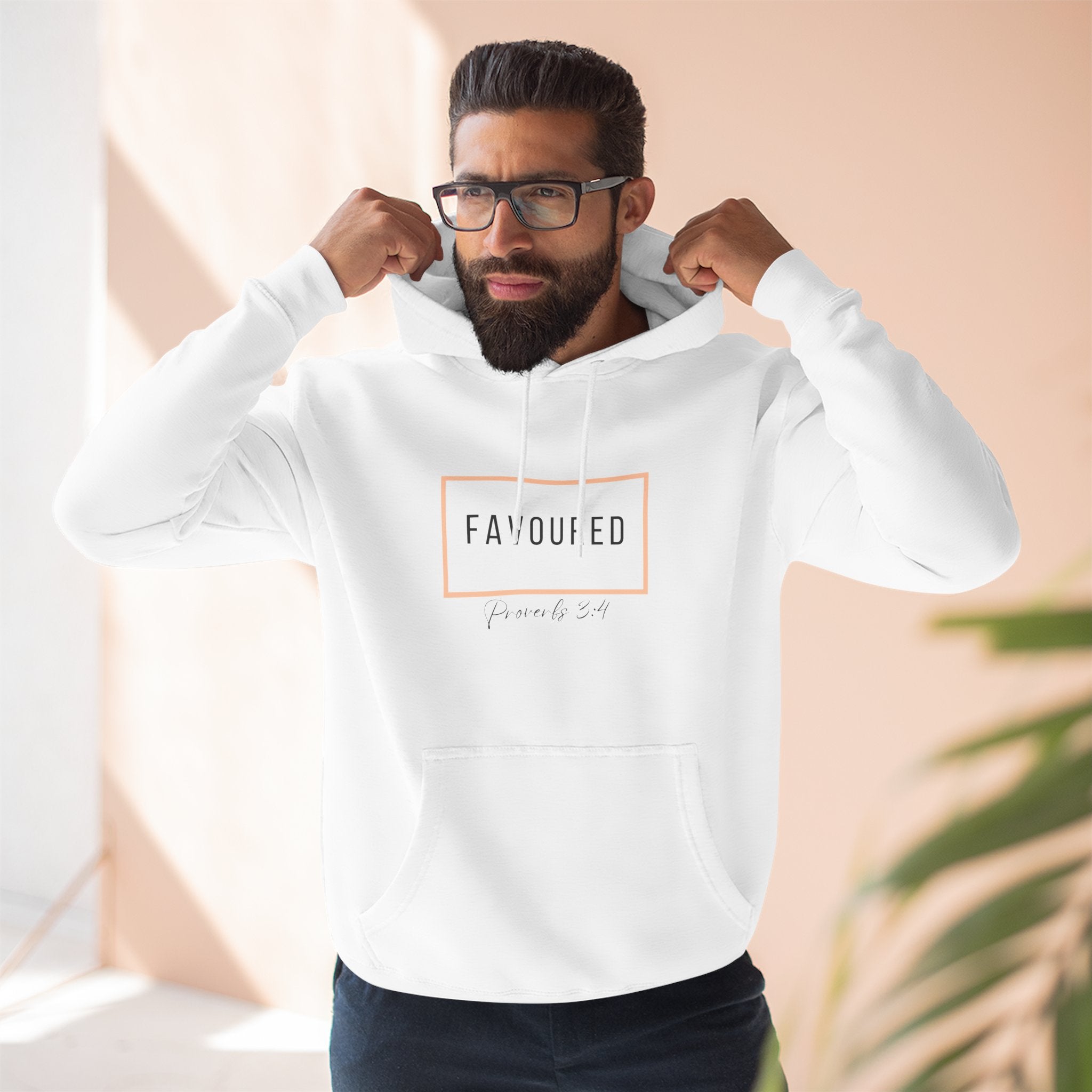 Favoured Christian Hoodie – Proverbs 3:4 Scripture Minimalist Hoodie | Faith-Based Unisex Fleece Pullover
