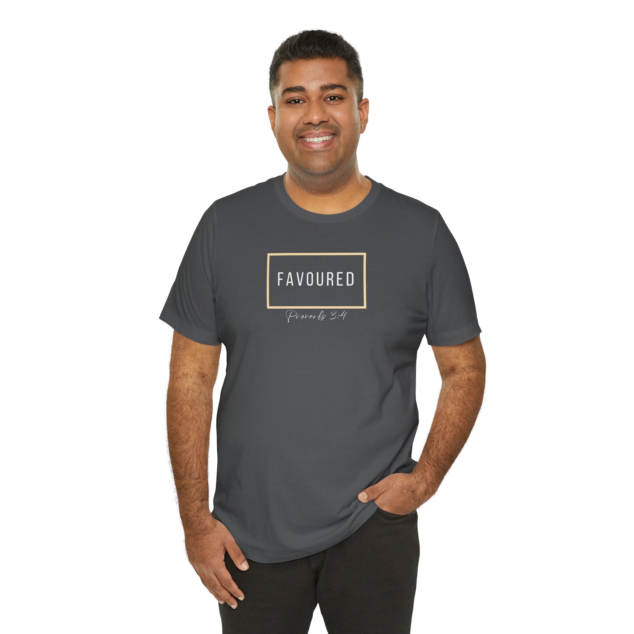 Favoured Christian T-Shirt – Proverbs 3:4 Scripture Tee | Faith-Based Unisex Shirt
