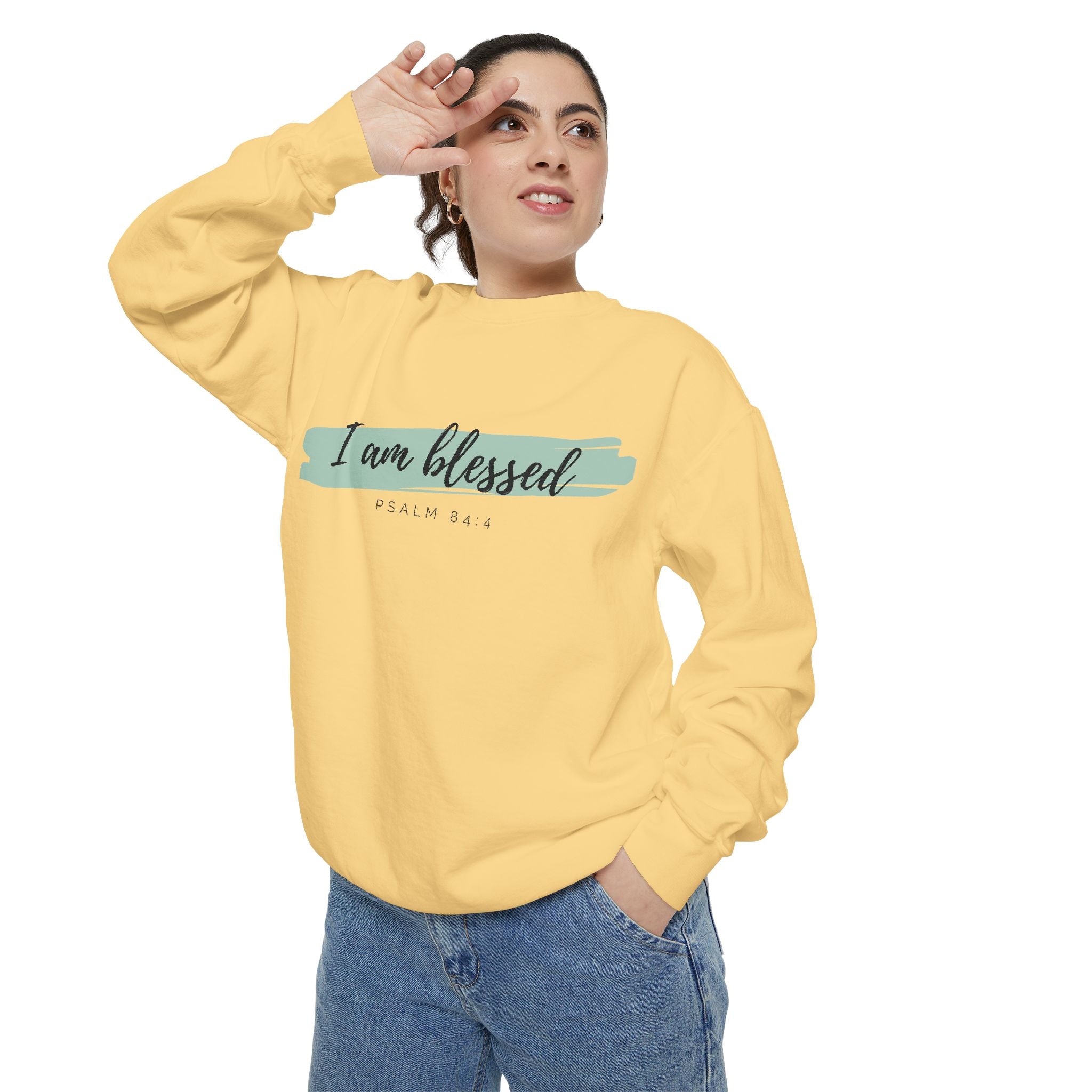 I Am Blessed Sweatshirt – Psalm 84:4 Christian Inspirational Crewneck (Garment-Dyed)